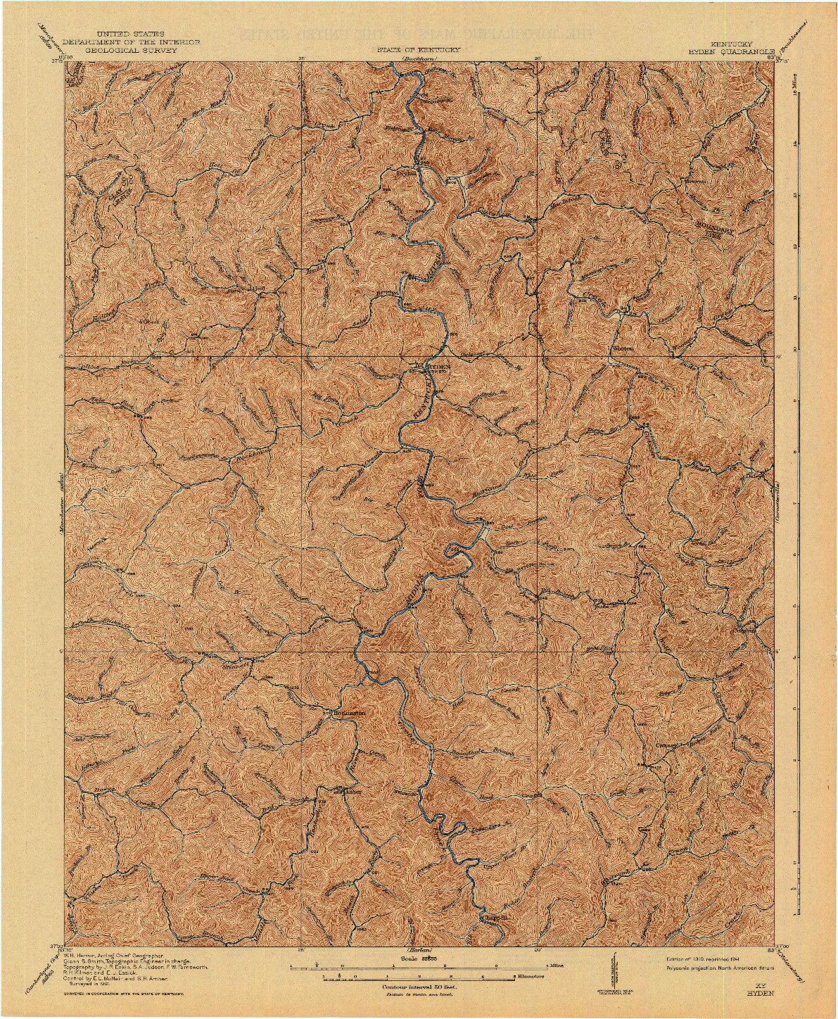 USGS 1:62500-SCALE QUADRANGLE FOR HYDEN, KY 1919
