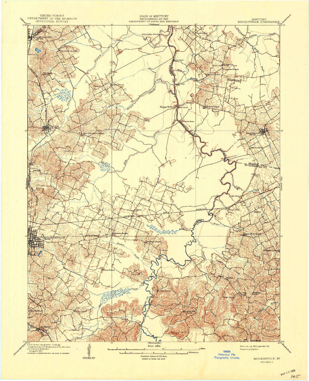 USGS 1:62500-SCALE QUADRANGLE FOR MADISONVILLE, KY 1909