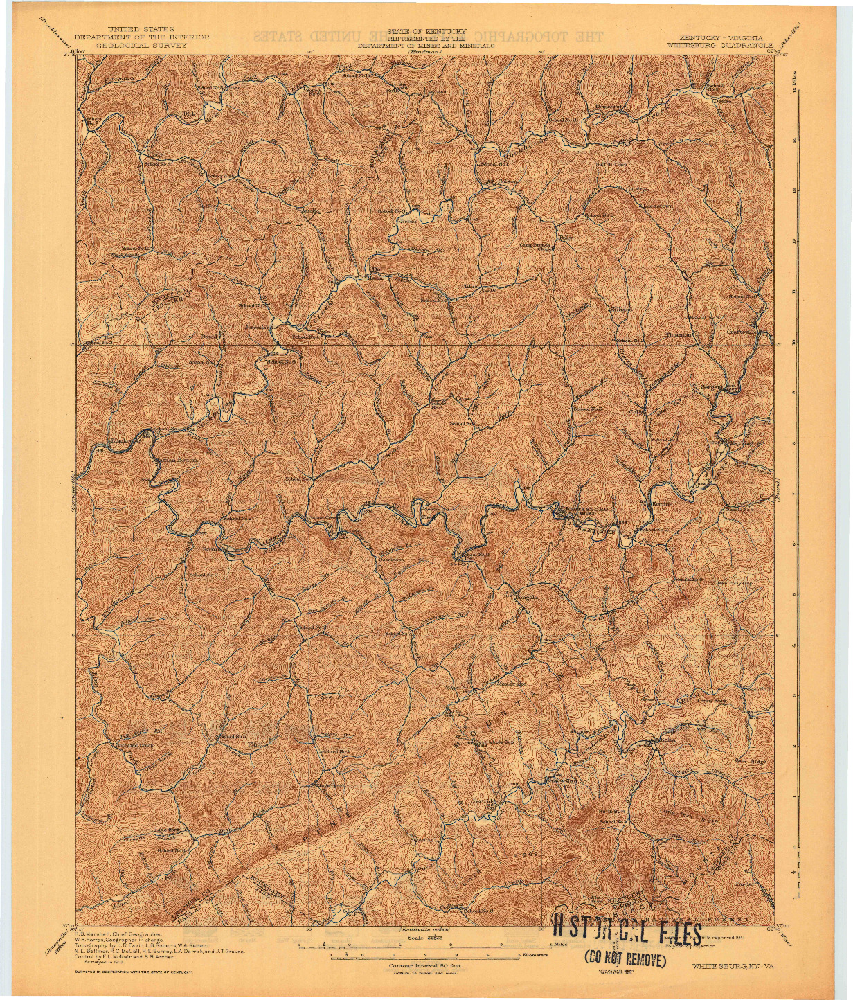 USGS 1:62500-SCALE QUADRANGLE FOR WHITESBURG, KY 1915