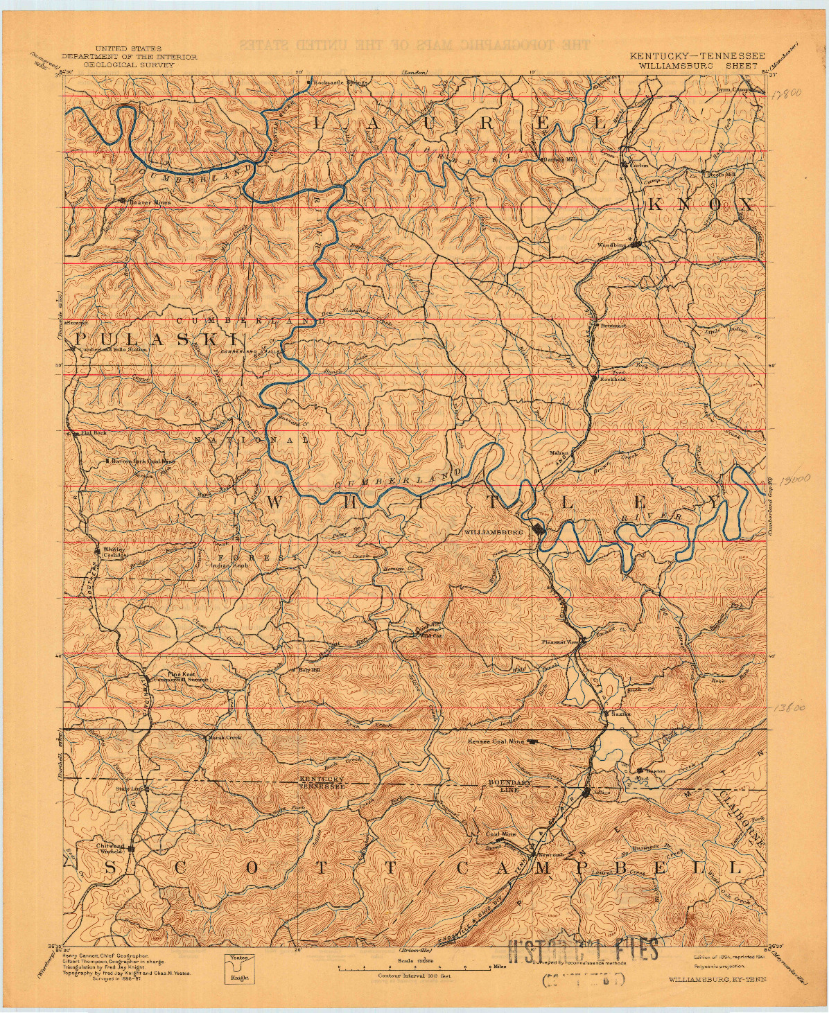 USGS 1:125000-SCALE QUADRANGLE FOR WILLIAMSBURG, KY 1894