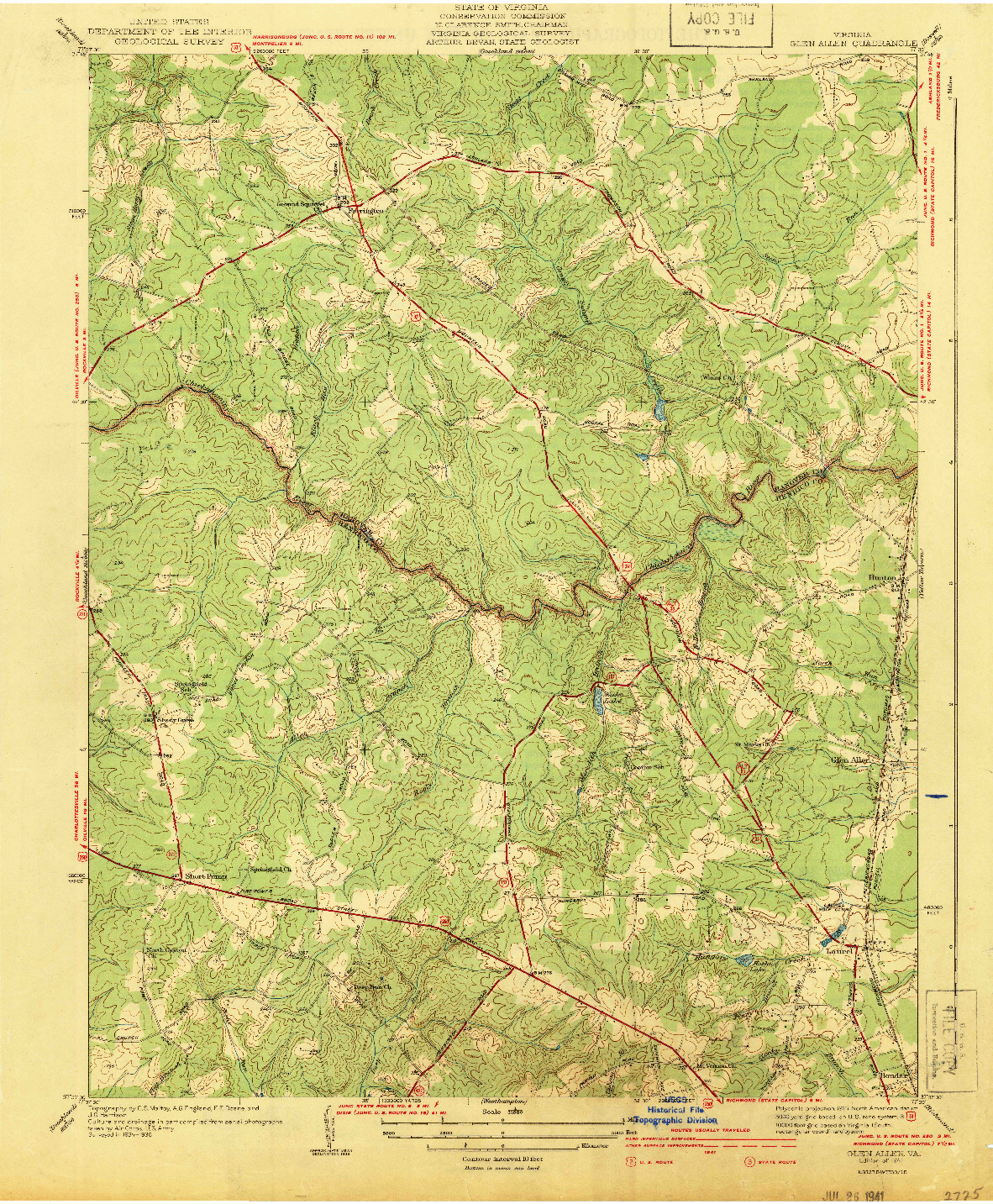 USGS 1:31680-SCALE QUADRANGLE FOR GLEN ALLEN, VA 1941
