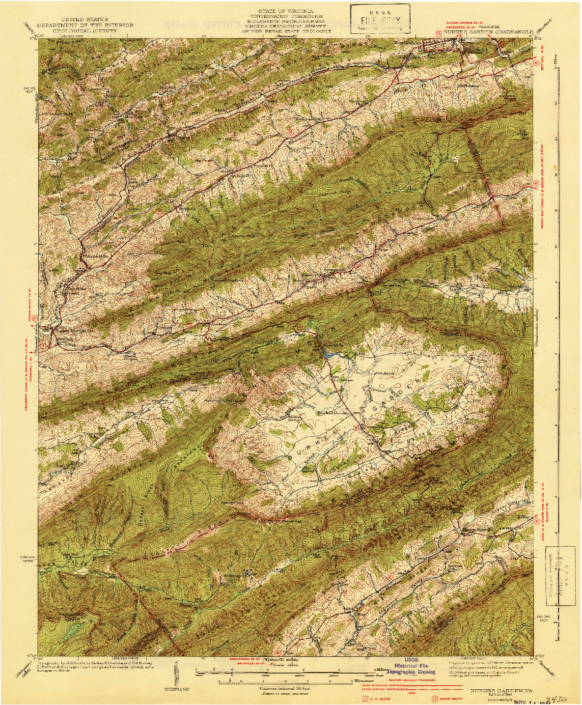USGS 1:62500-SCALE QUADRANGLE FOR BURKES GARDEN, VA 1941