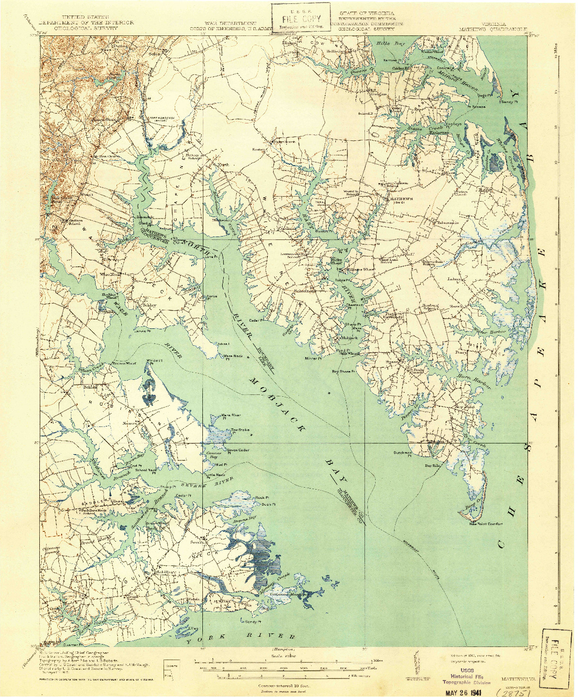 USGS 1:62500-SCALE QUADRANGLE FOR MATHEWS, VA 1917