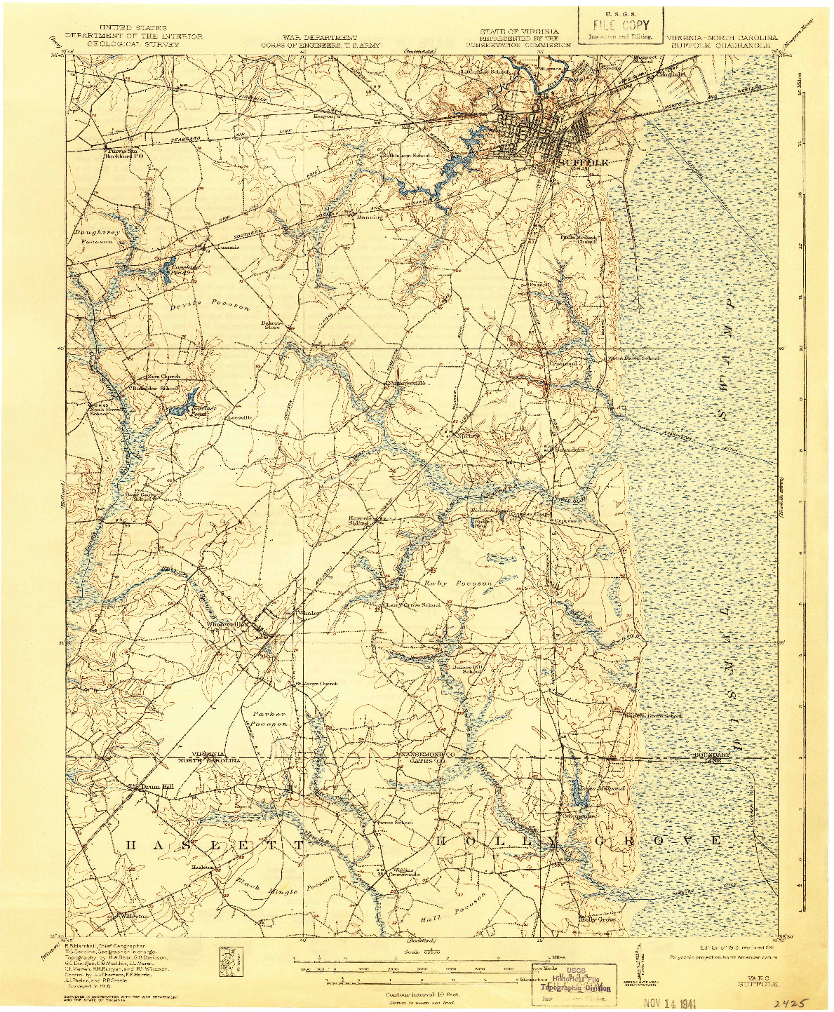 USGS 1:62500-SCALE QUADRANGLE FOR SUFFOLK, VA 1919