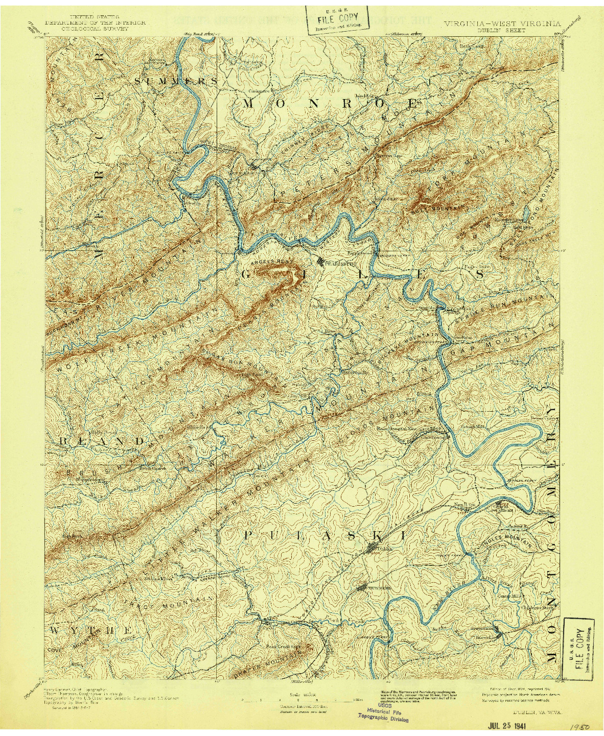 USGS 1:125000-SCALE QUADRANGLE FOR DUBLIN, VA 1891