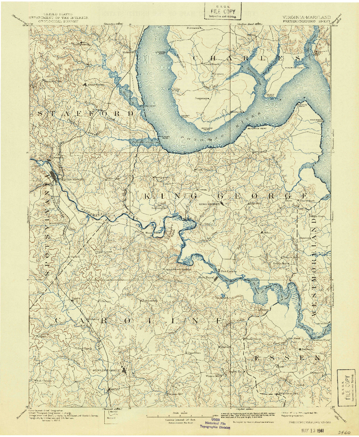 USGS 1:125000-SCALE QUADRANGLE FOR FREDERICKSBURG, VA 1894