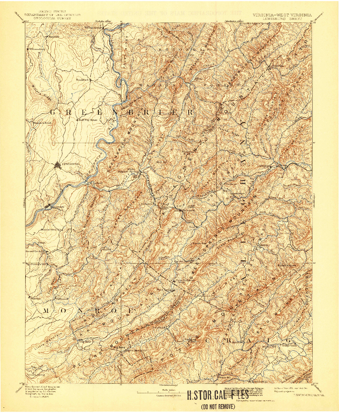 USGS 1:125000-SCALE QUADRANGLE FOR LEWISBURG, VA 1891