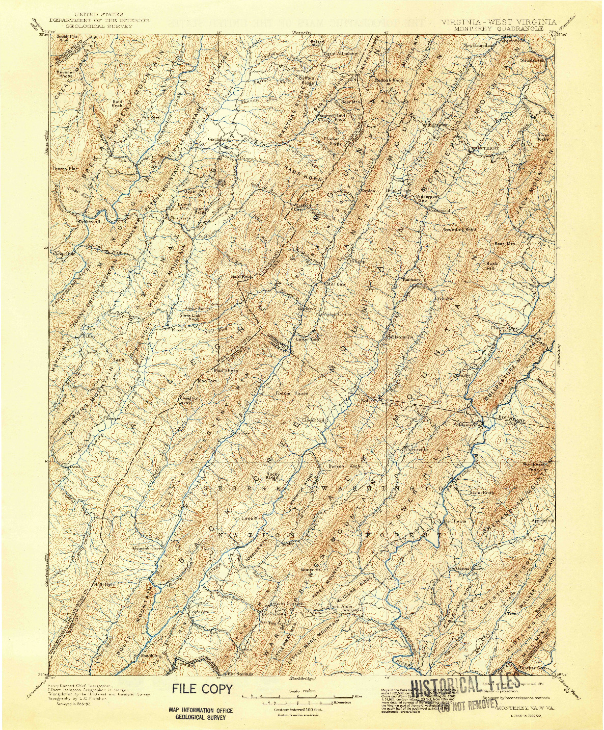 USGS 1:125000-SCALE QUADRANGLE FOR MONTEREY, VA 1901