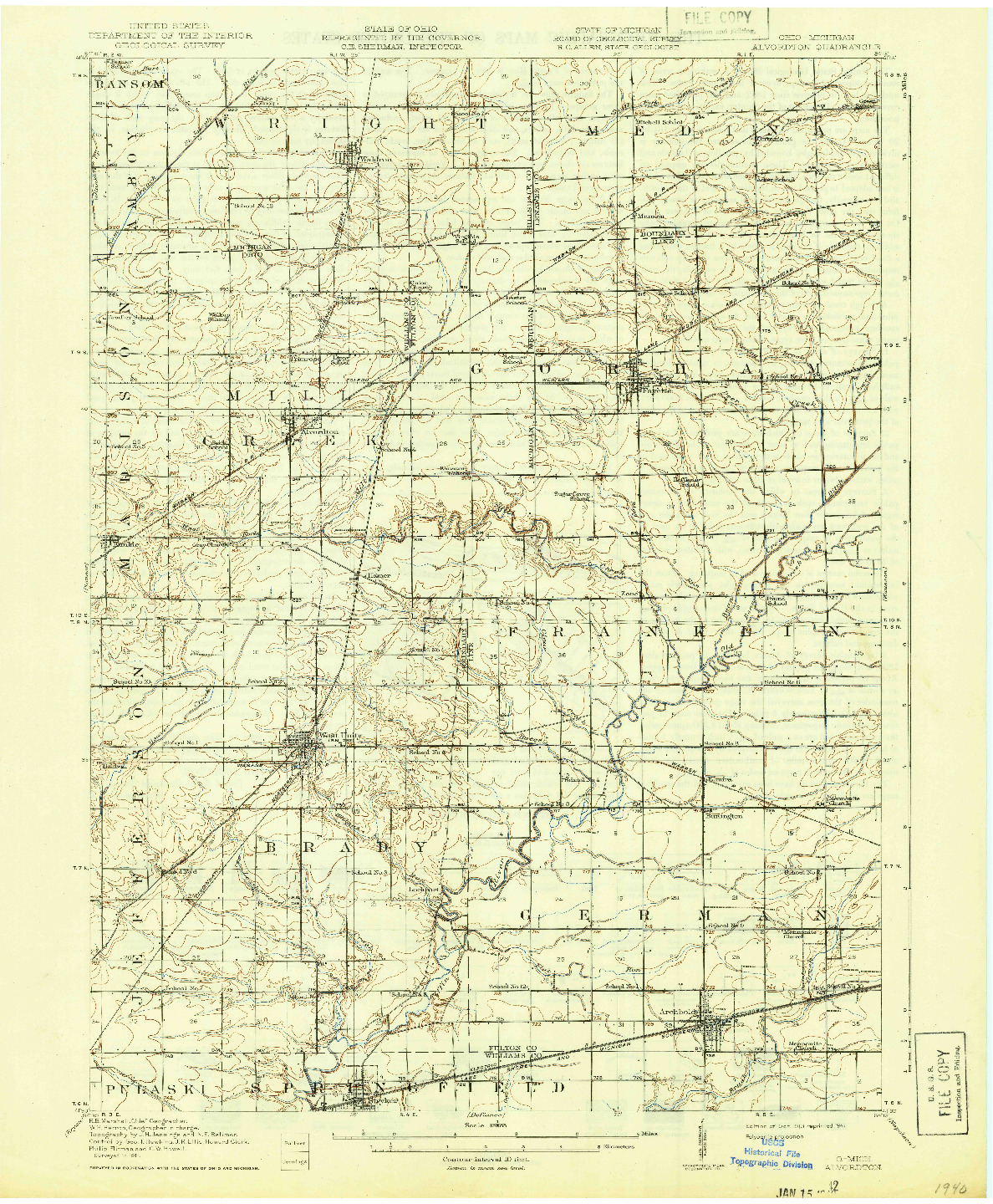 USGS 1:62500-SCALE QUADRANGLE FOR ALVORDTON, OH 1913