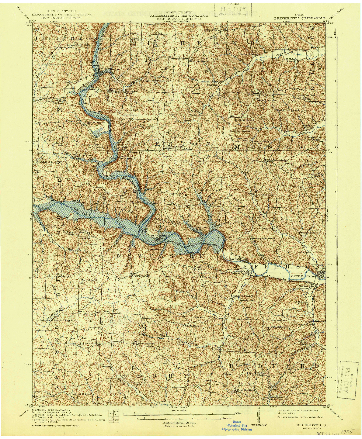 USGS 1:62500-SCALE QUADRANGLE FOR BRINKHAVEN, OH 1915