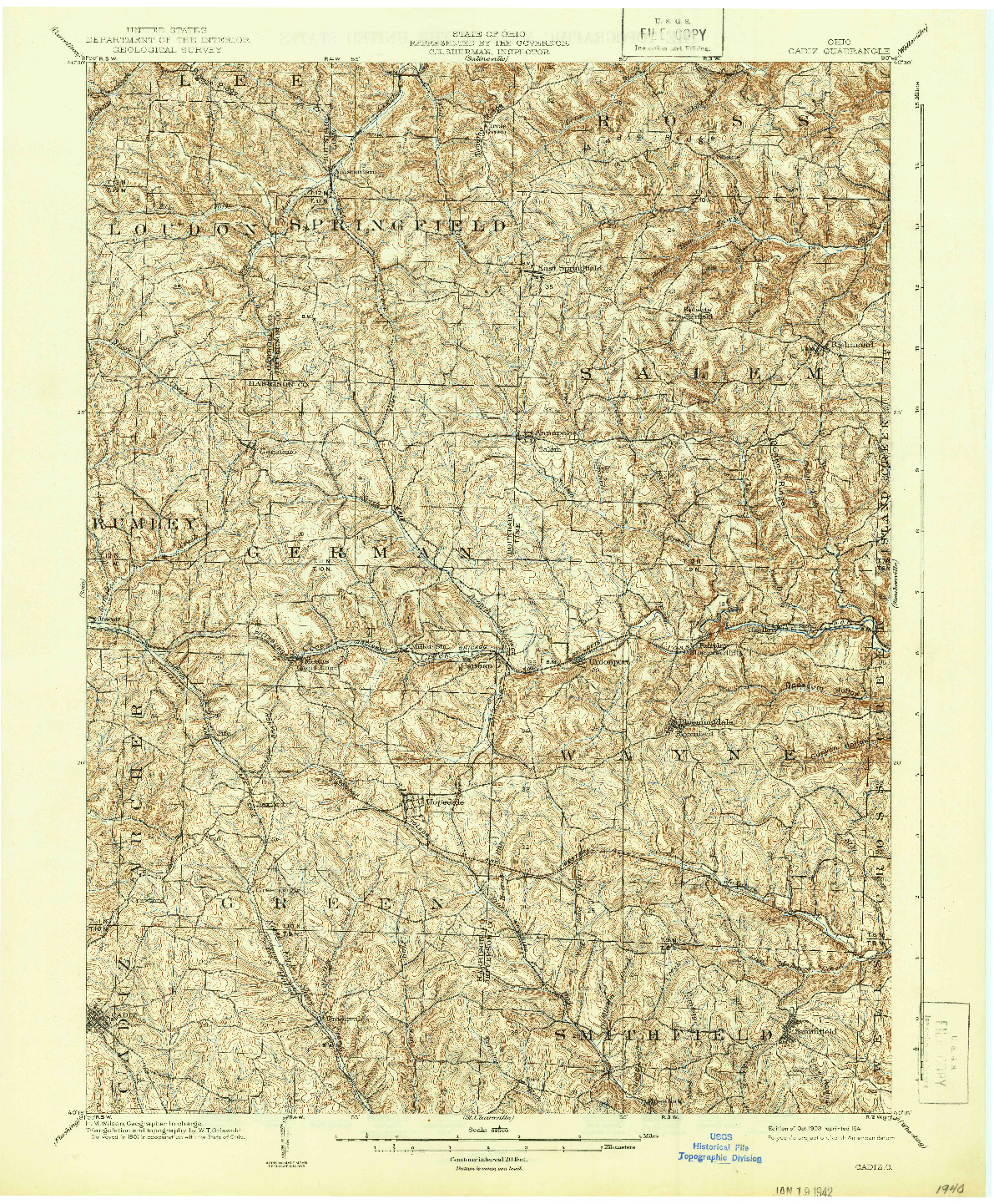 USGS 1:62500-SCALE QUADRANGLE FOR CADIZ, OH 1903