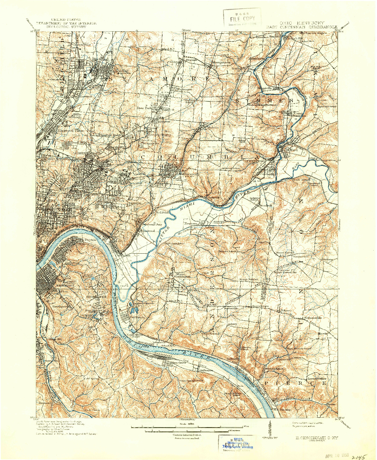 USGS 1:62500-SCALE QUADRANGLE FOR EAST CINCINNATI, OH 1914