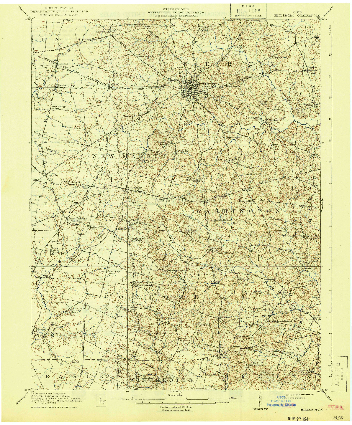 USGS 1:62500-SCALE QUADRANGLE FOR HILLSBORO, OH 1917