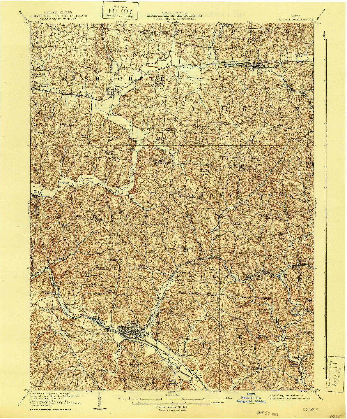 USGS 1:62500-SCALE QUADRANGLE FOR LOGAN, OH 1909