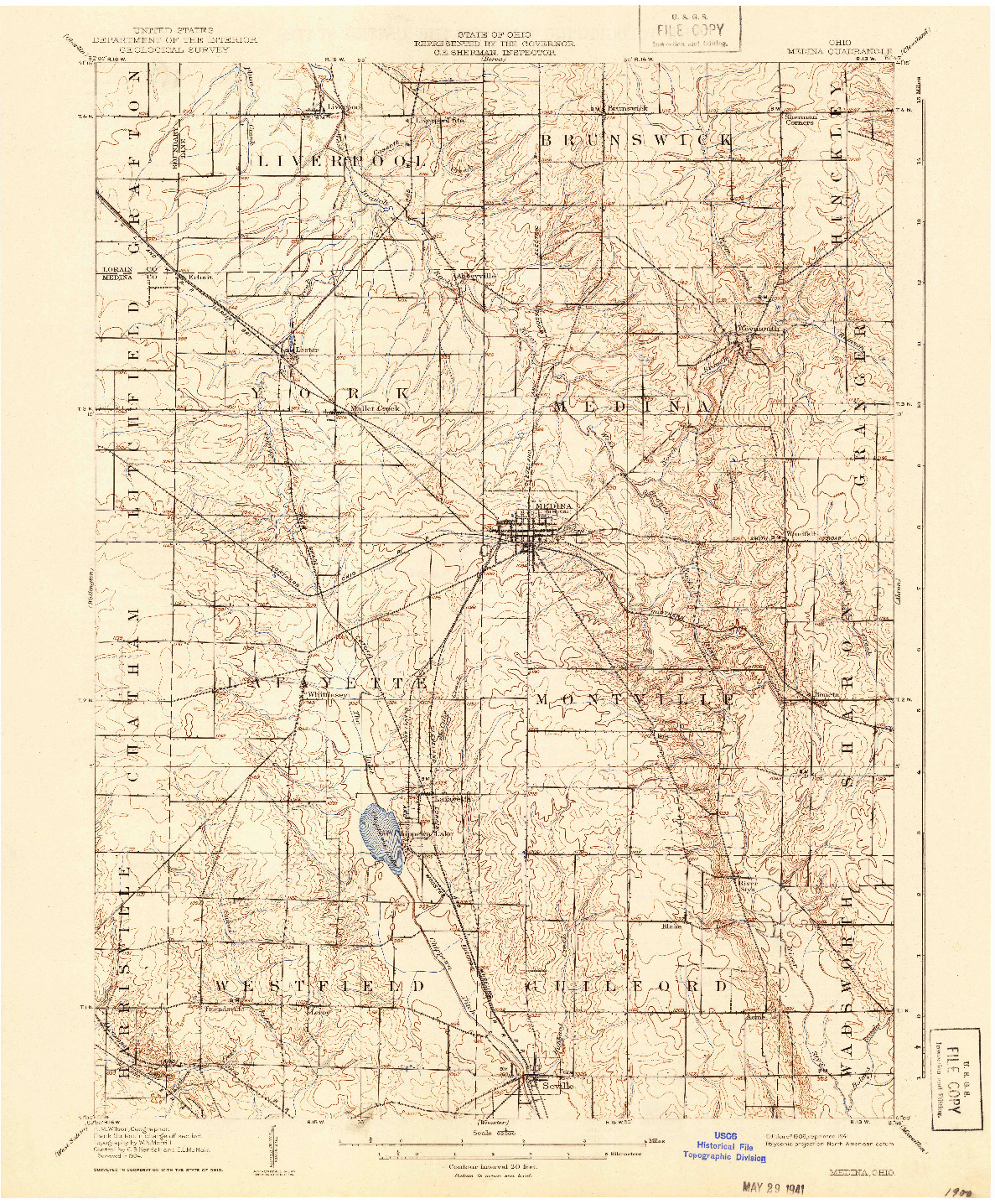 USGS 1:62500-SCALE QUADRANGLE FOR MEDINA, OH 1906