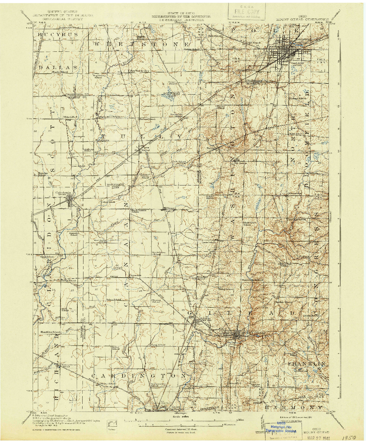 USGS 1:62500-SCALE QUADRANGLE FOR MOUNT GILEAD, OH 1916