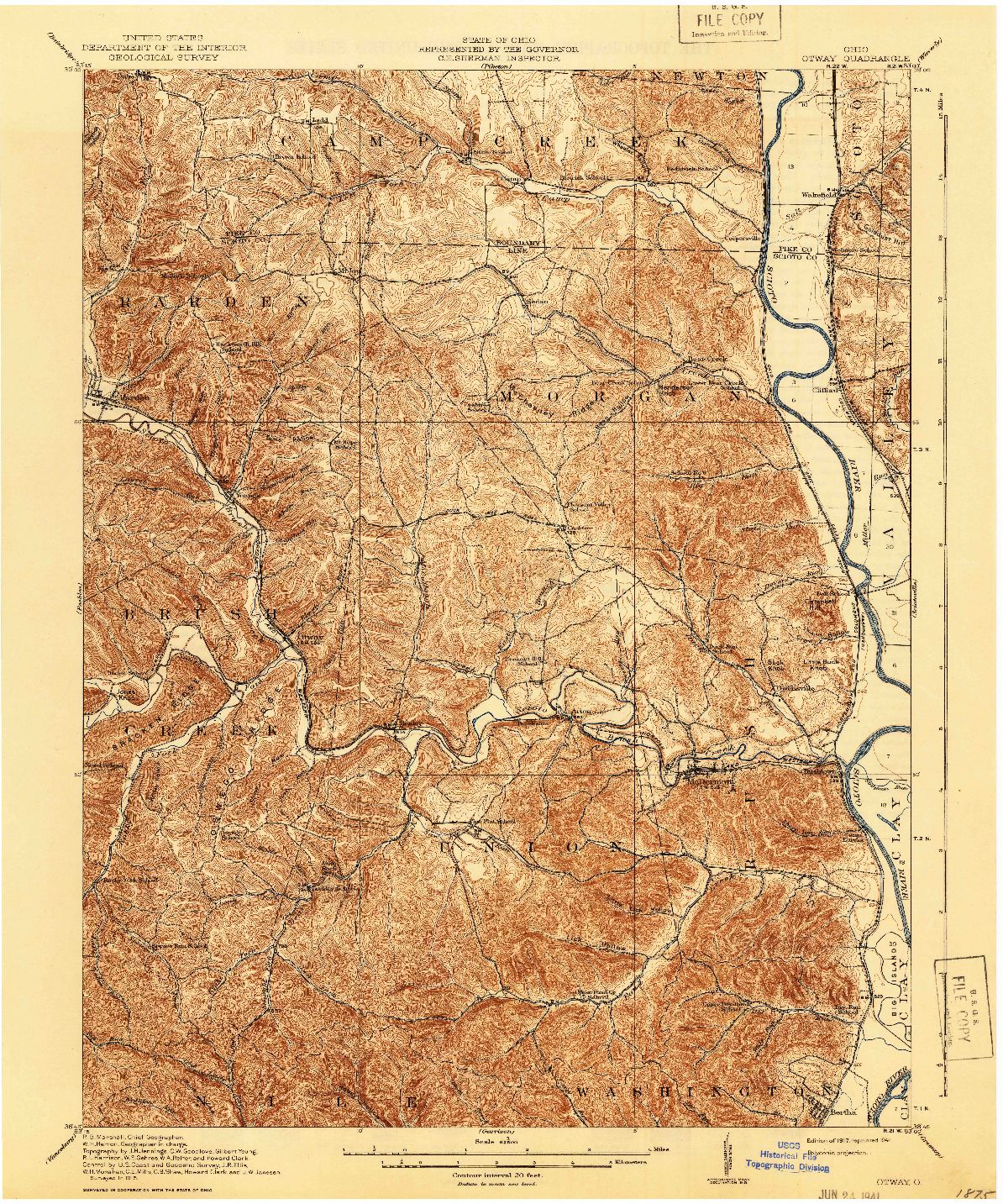 USGS 1:62500-SCALE QUADRANGLE FOR OTWAY, OH 1917