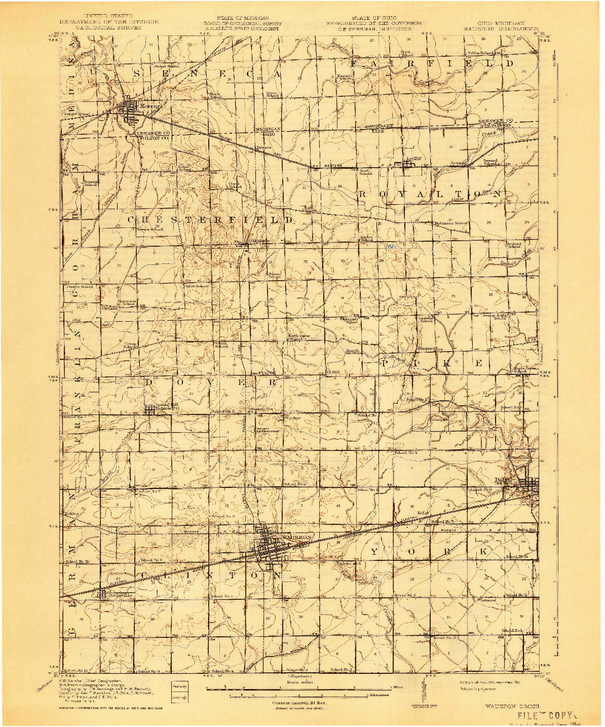 USGS 1:62500-SCALE QUADRANGLE FOR WAUSEON, OH 1913