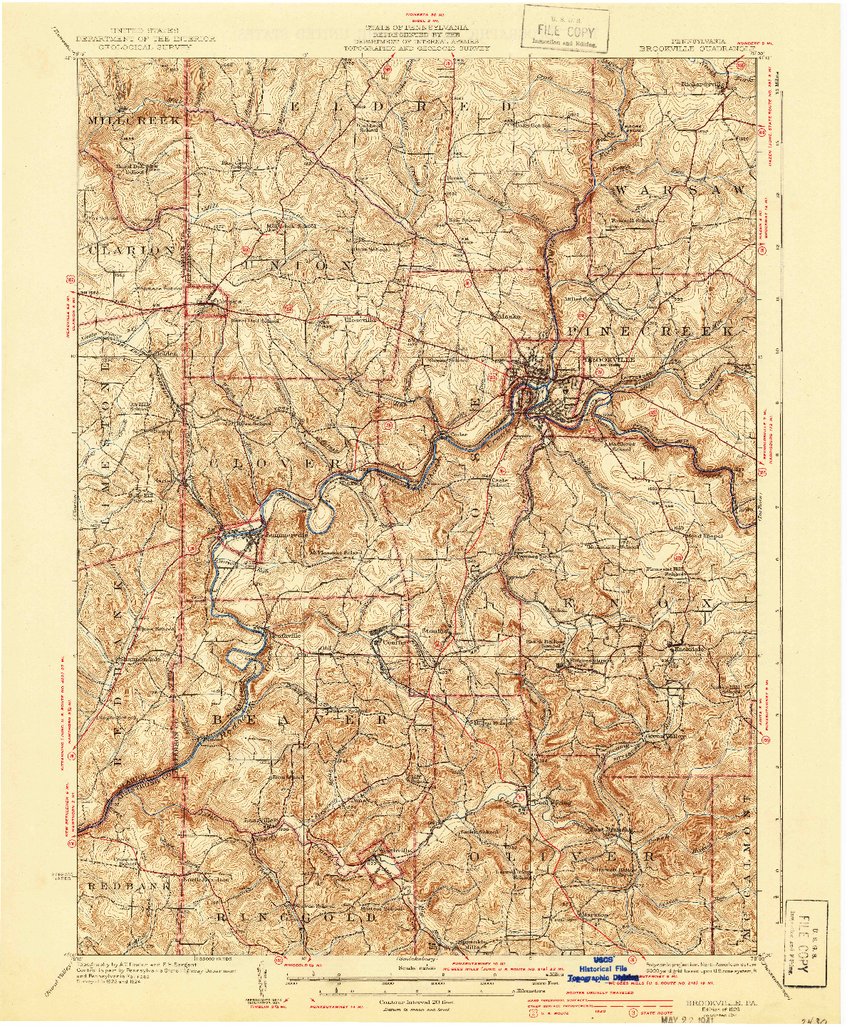 USGS 1:62500-SCALE QUADRANGLE FOR BROOKVILLE, PA 1926