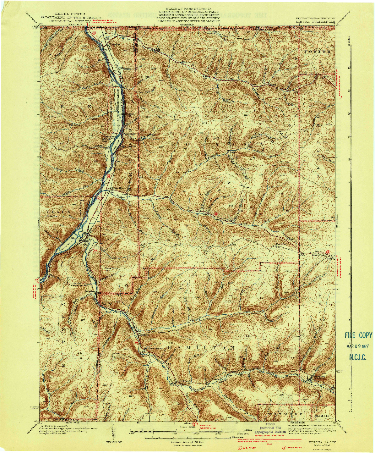 USGS 1:62500-SCALE QUADRANGLE FOR KINZUA, PA 1941