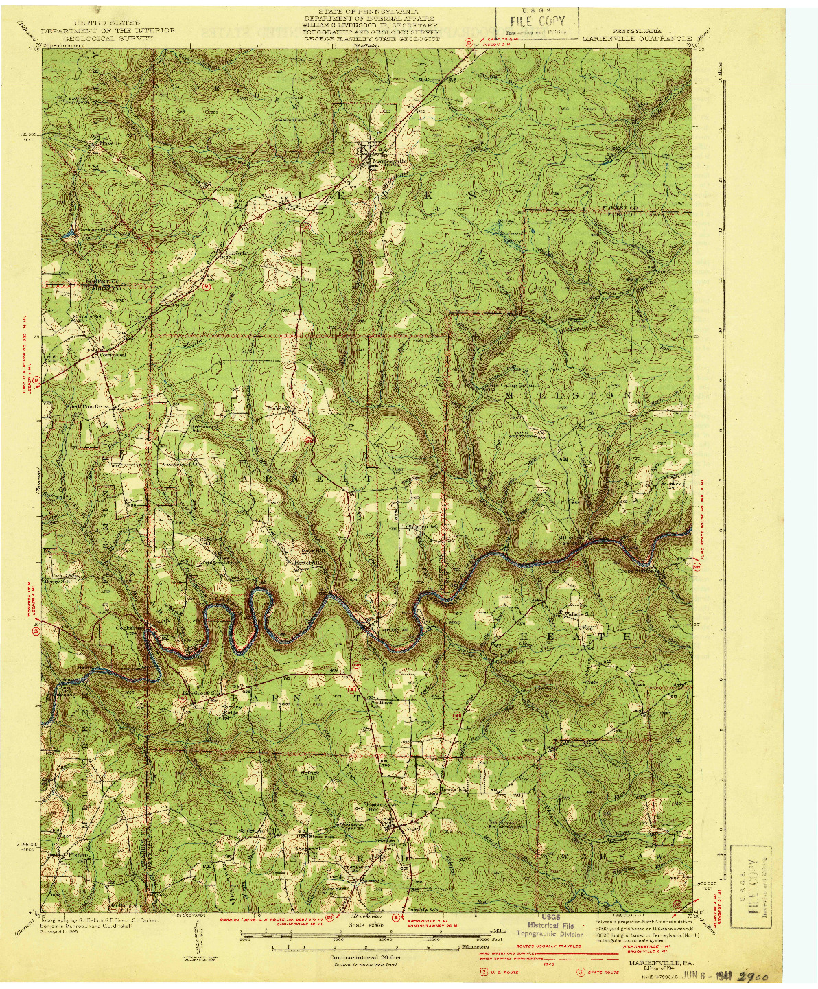 USGS 1:62500-SCALE QUADRANGLE FOR MARIENVILLE, PA 1941