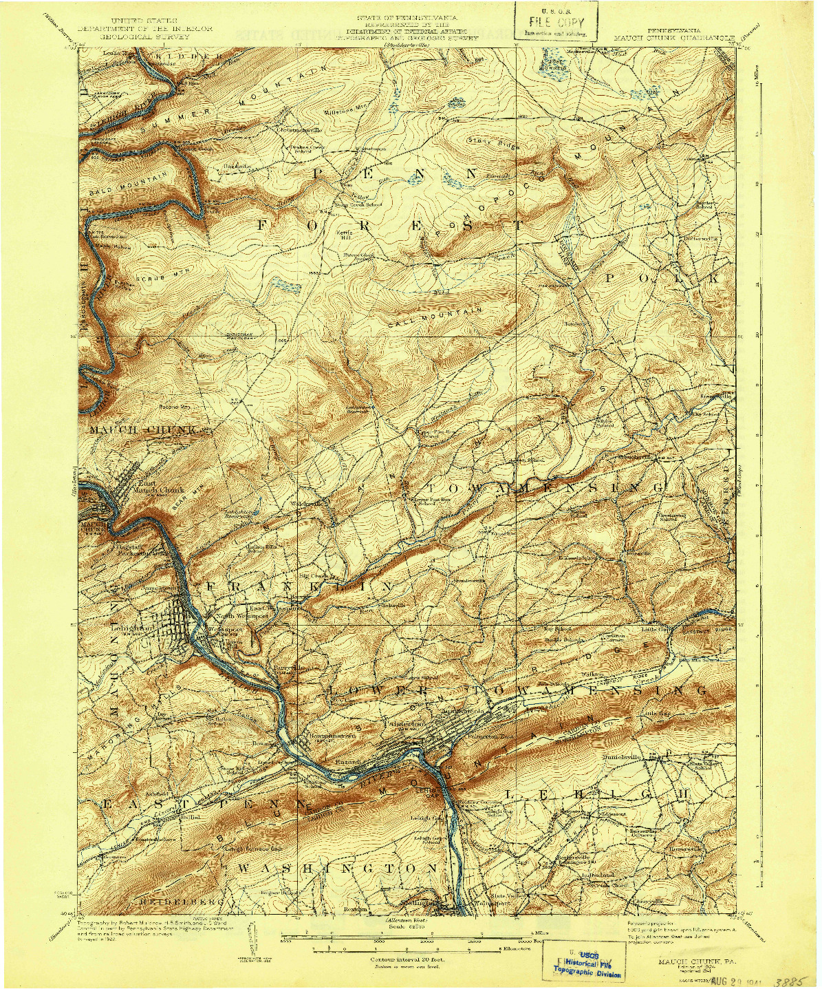 USGS 1:62500-SCALE QUADRANGLE FOR MAUCH CHUNK, PA 1924