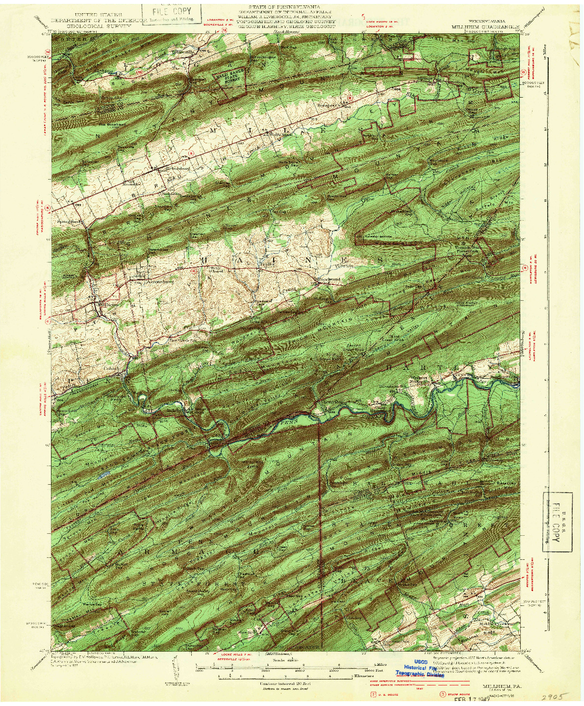 USGS 1:62500-SCALE QUADRANGLE FOR MILLHEIM, PA 1941