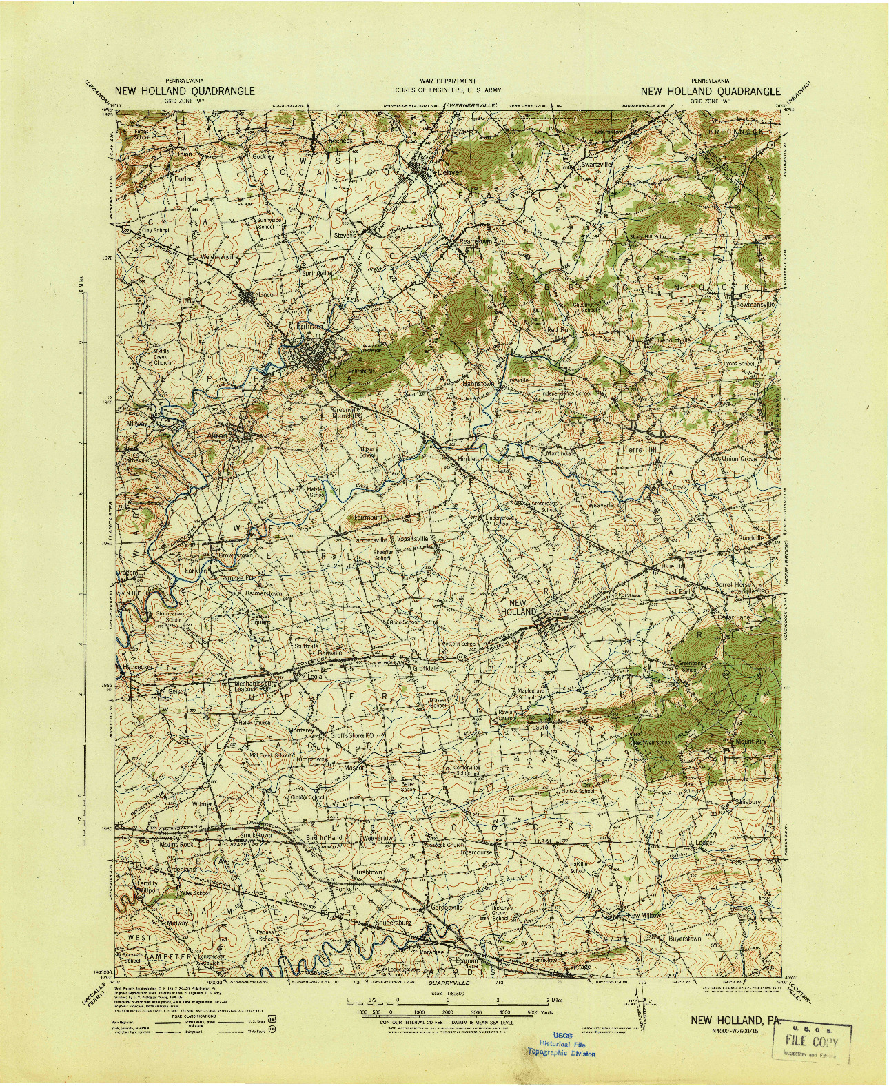 USGS 1:62500-SCALE QUADRANGLE FOR NEW HOLLAND, PA 1941