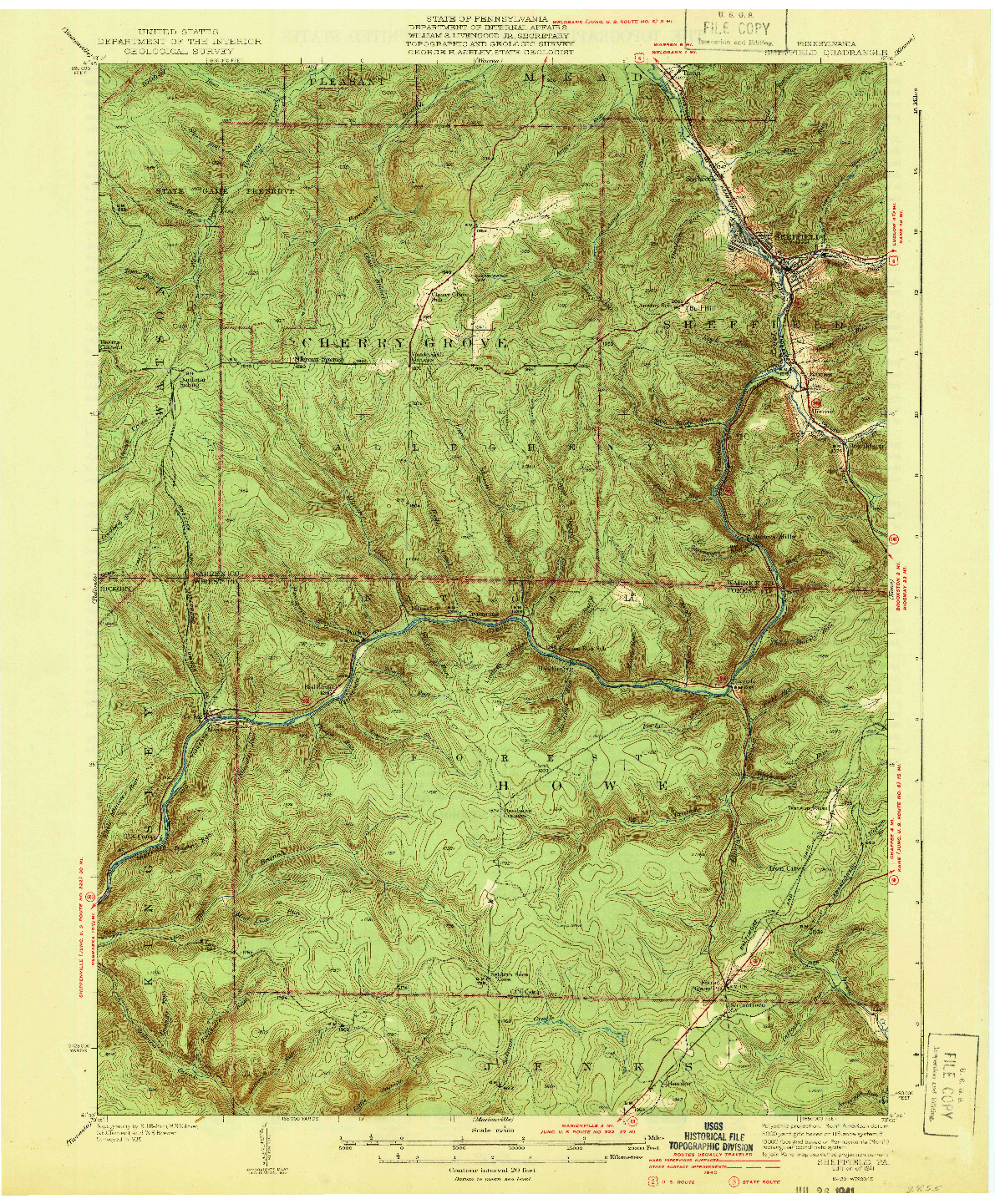 USGS 1:62500-SCALE QUADRANGLE FOR SHEFFIELD, PA 1941