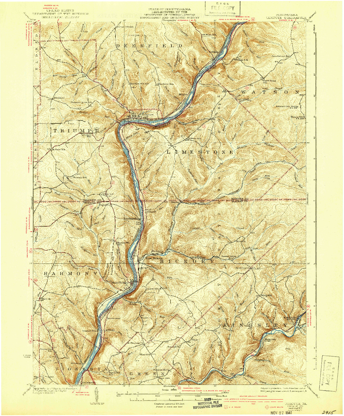 USGS 1:62500-SCALE QUADRANGLE FOR TIDIOUTE, PA 1930