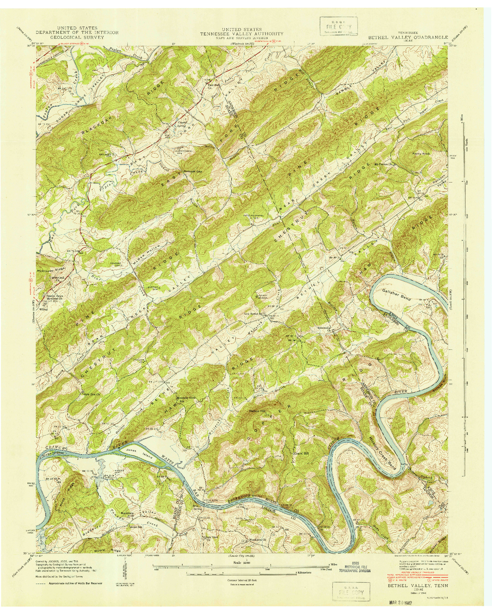 USGS 1:24000-SCALE QUADRANGLE FOR BETHEL VALLEY, TN 1941