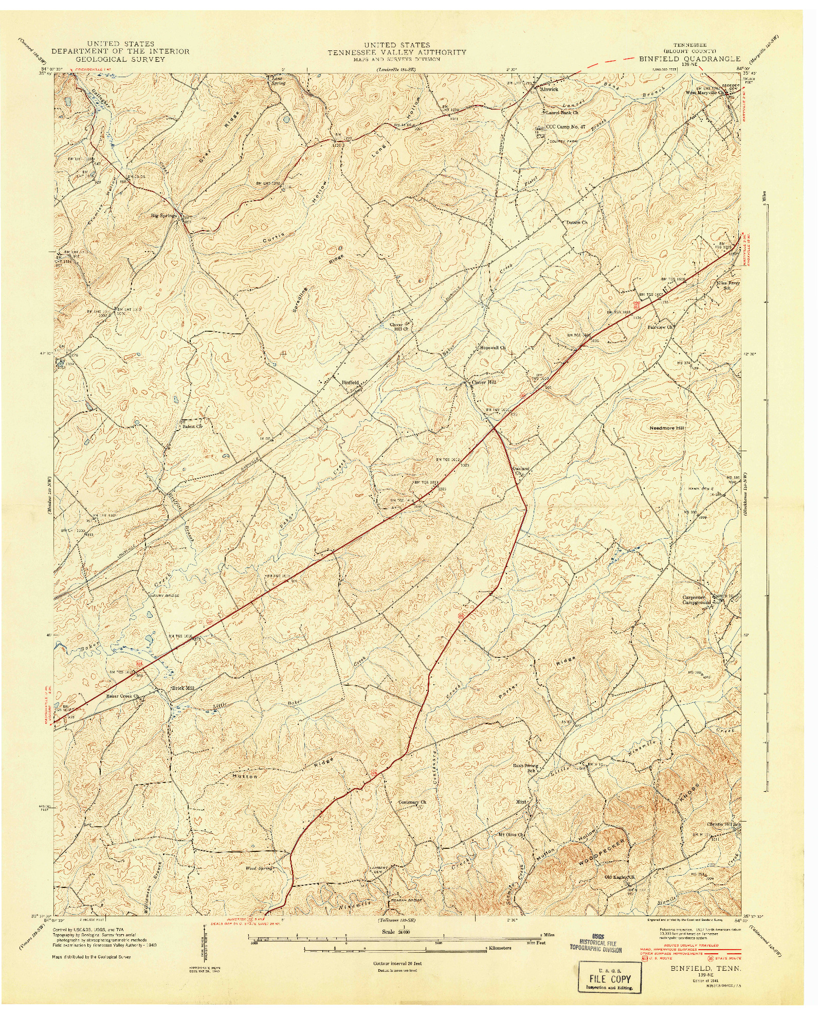 USGS 1:24000-SCALE QUADRANGLE FOR BINFIELD, TN 1941
