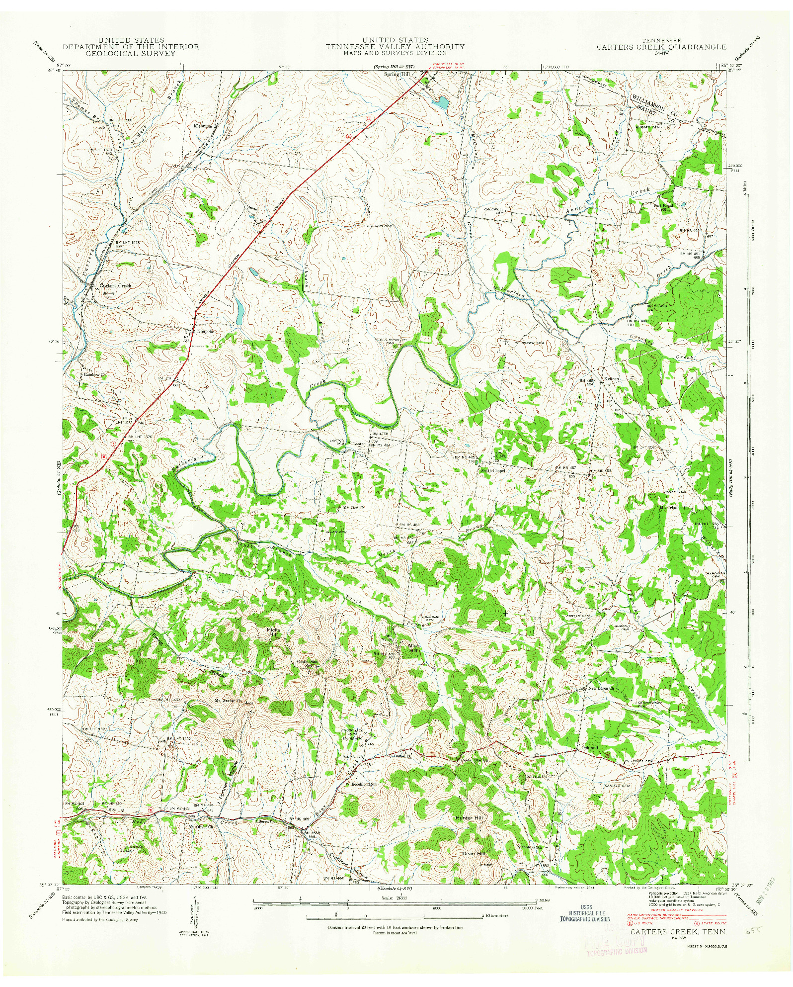 USGS 1:24000-SCALE QUADRANGLE FOR CARTERS CREEK, TN 1941