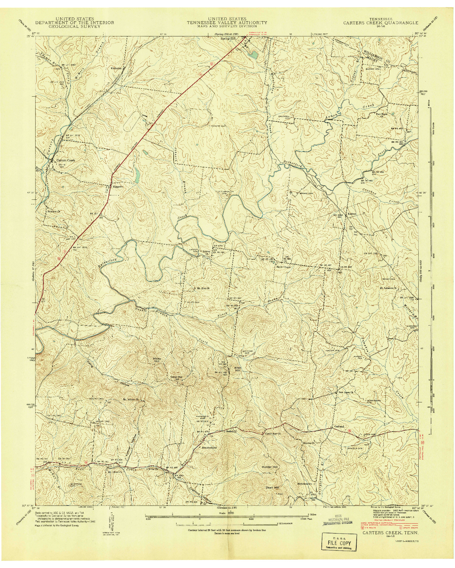 USGS 1:24000-SCALE QUADRANGLE FOR CARTERS CREEK, TN 1941