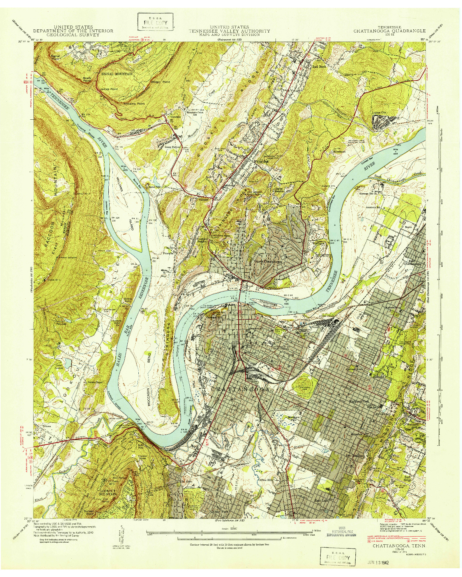 USGS 1:24000-SCALE QUADRANGLE FOR CHATTANOOGA, TN 1941