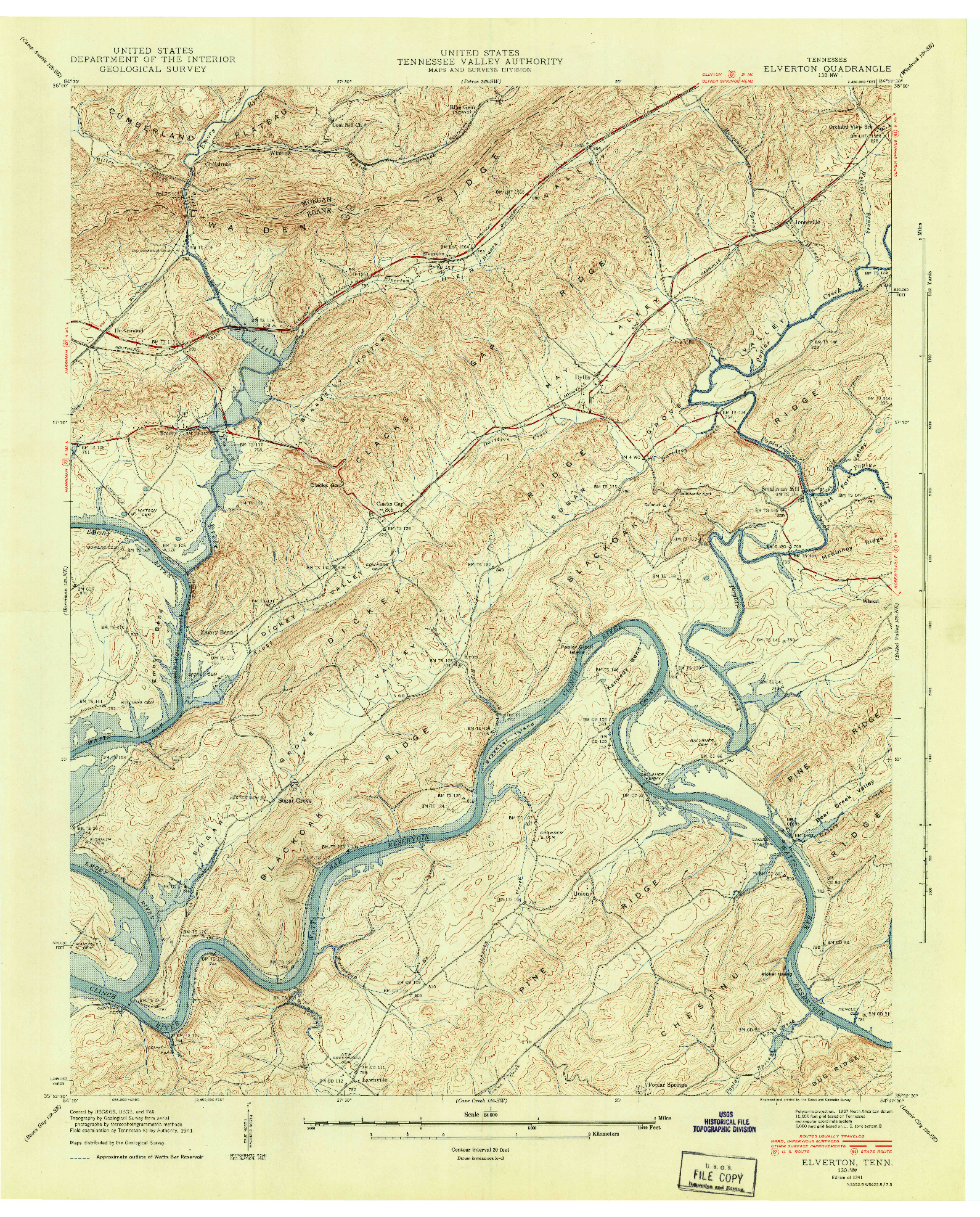 USGS 1:24000-SCALE QUADRANGLE FOR ELVERTON, TN 1941