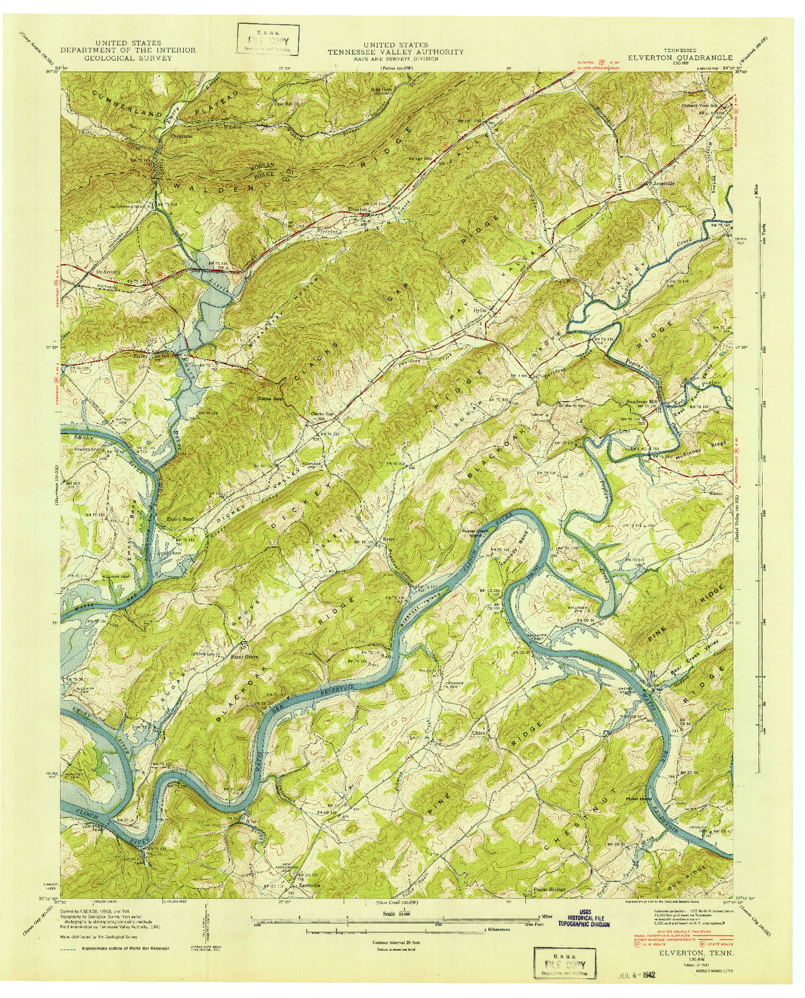 USGS 1:24000-SCALE QUADRANGLE FOR ELVERTON, TN 1941