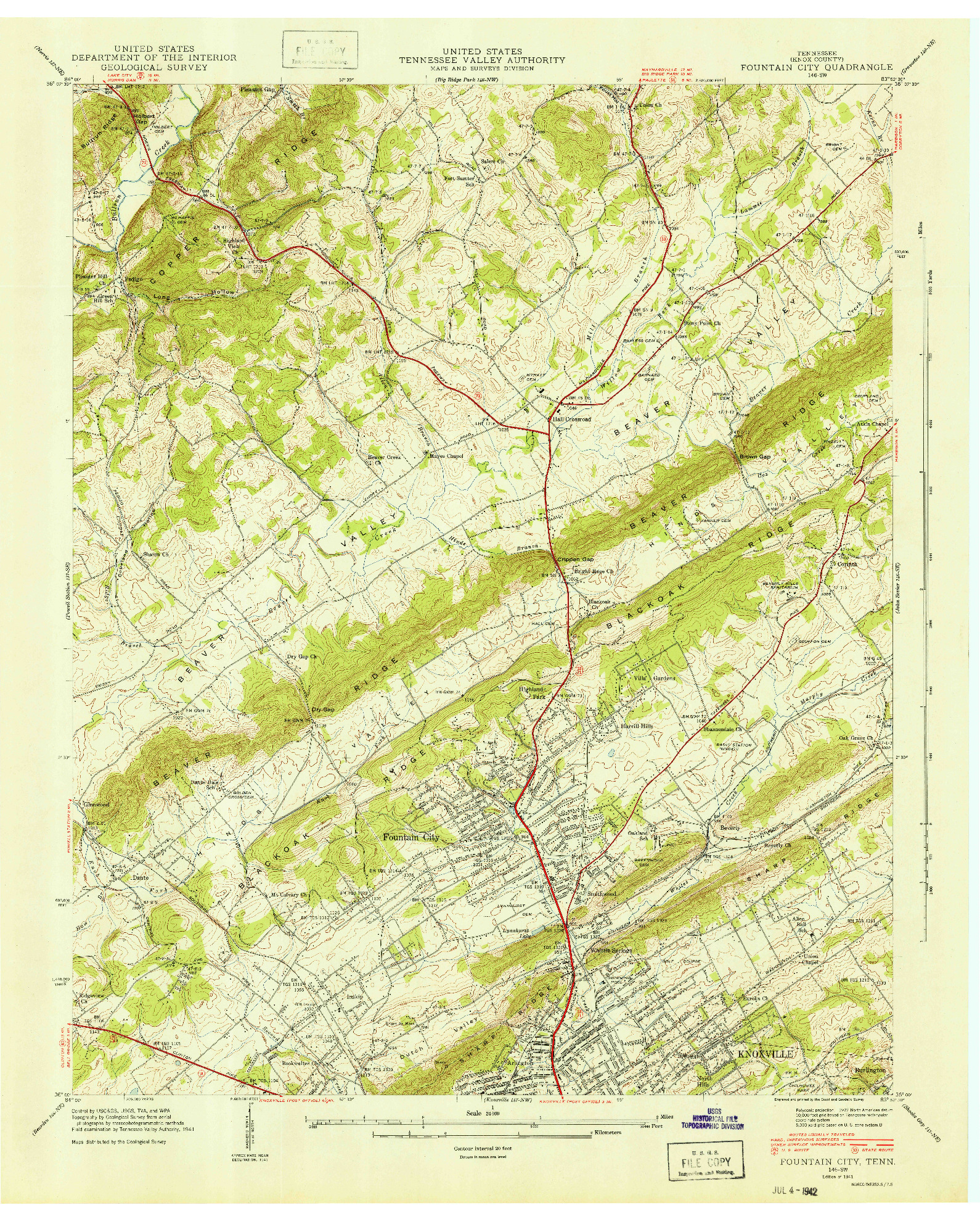 USGS 1:24000-SCALE QUADRANGLE FOR FOUNTAIN CITY, TN 1941