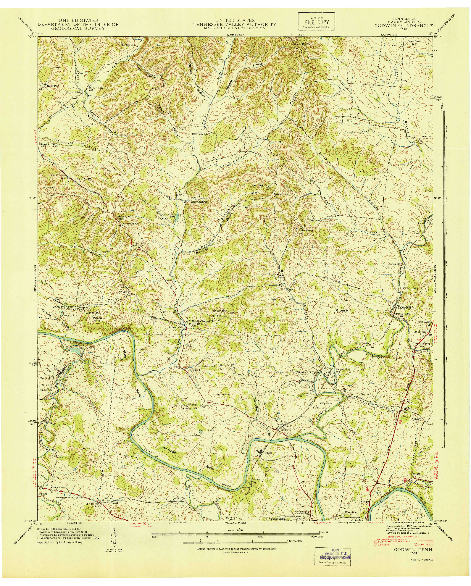 USGS 1:24000-SCALE QUADRANGLE FOR GODWIN, TN 1941