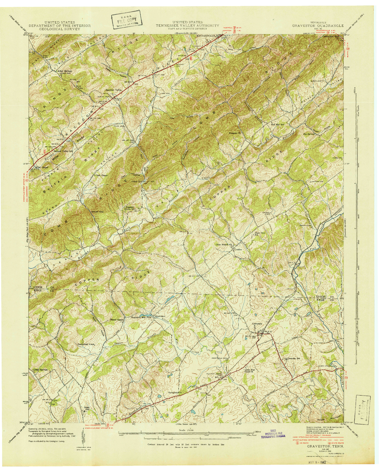 USGS 1:24000-SCALE QUADRANGLE FOR GRAVESTON, TN 1941