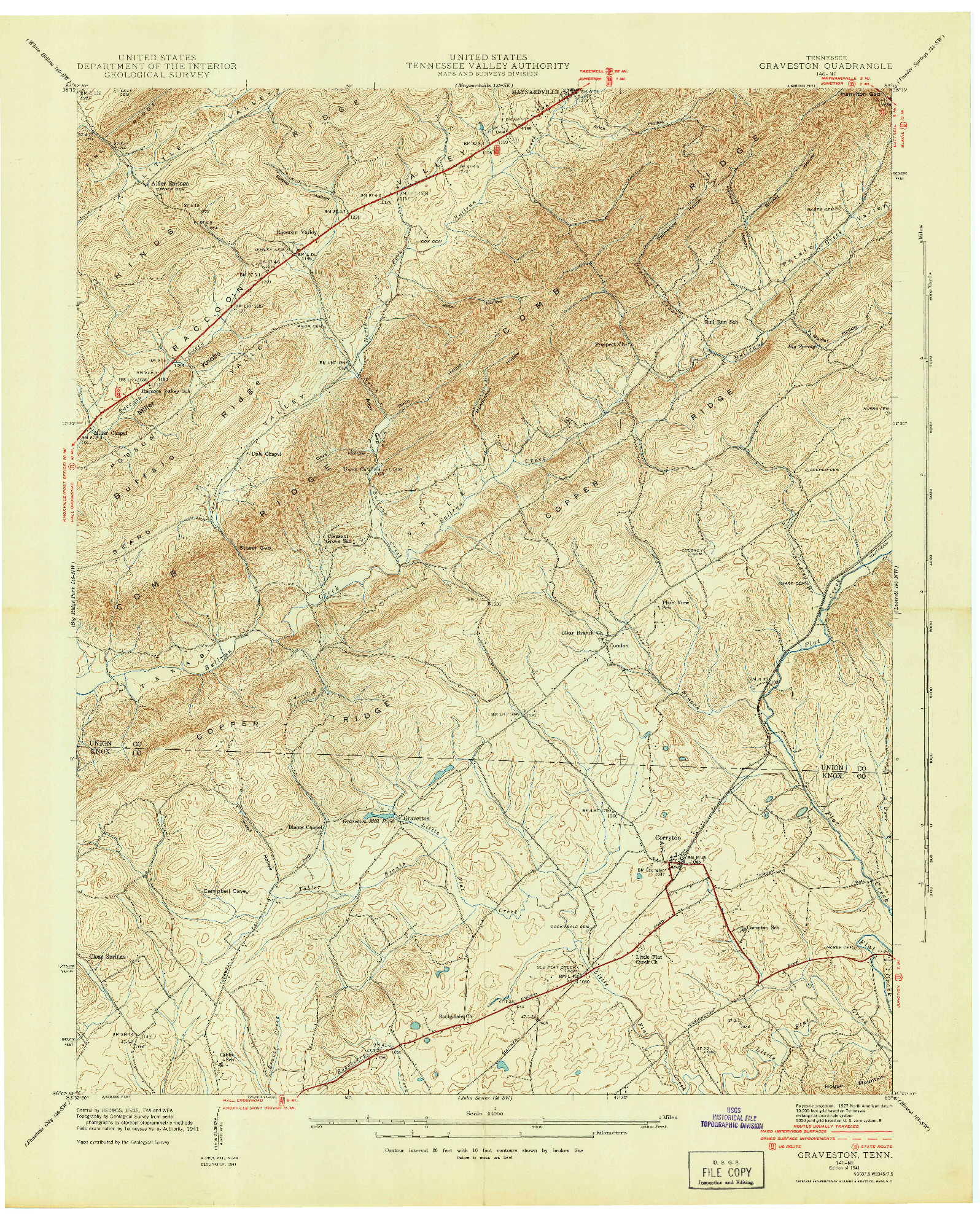USGS 1:24000-SCALE QUADRANGLE FOR GRAVESTON, TN 1941