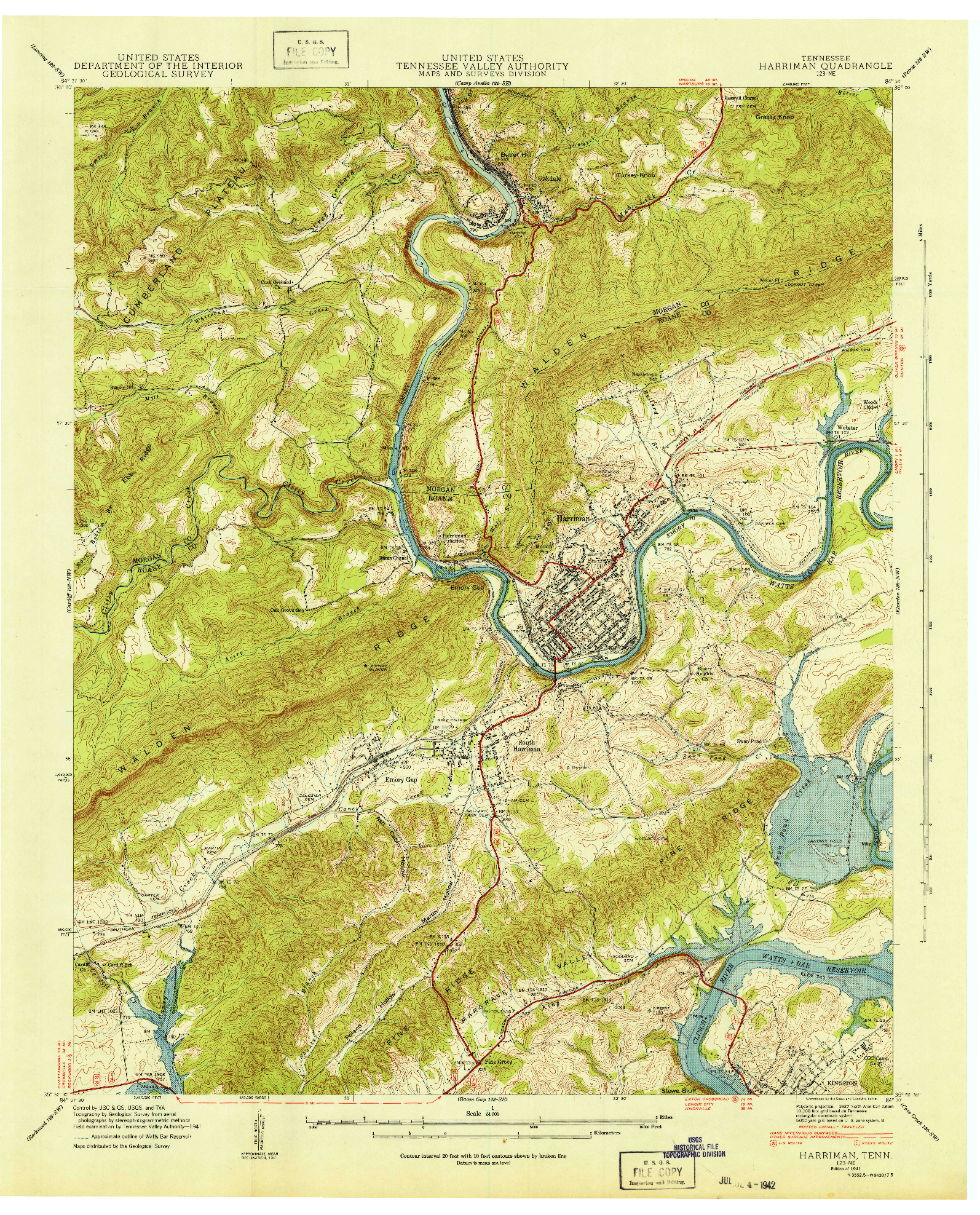 USGS 1:24000-SCALE QUADRANGLE FOR HARRIMAN, TN 1941