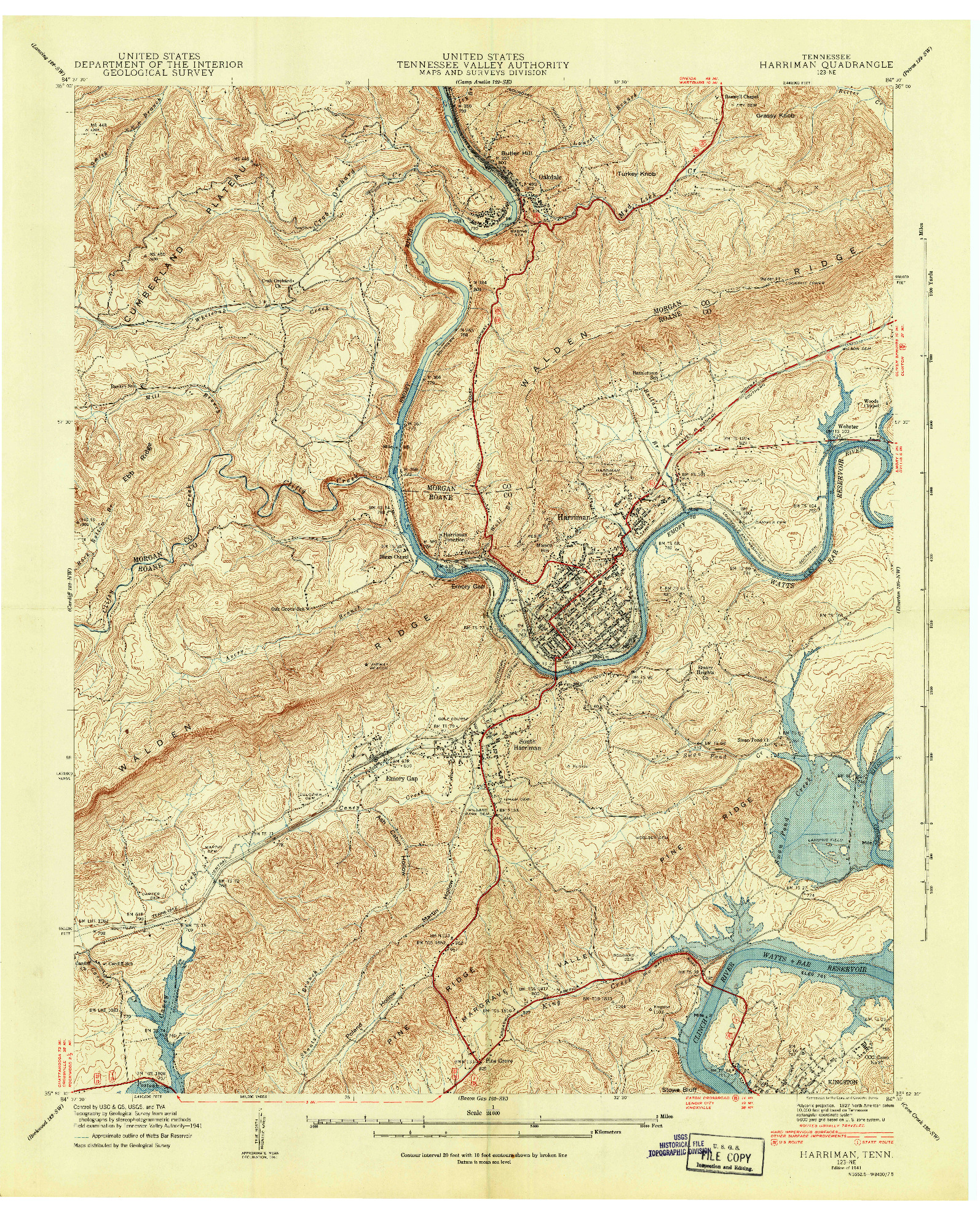 USGS 1:24000-SCALE QUADRANGLE FOR HARRIMAN, TN 1941