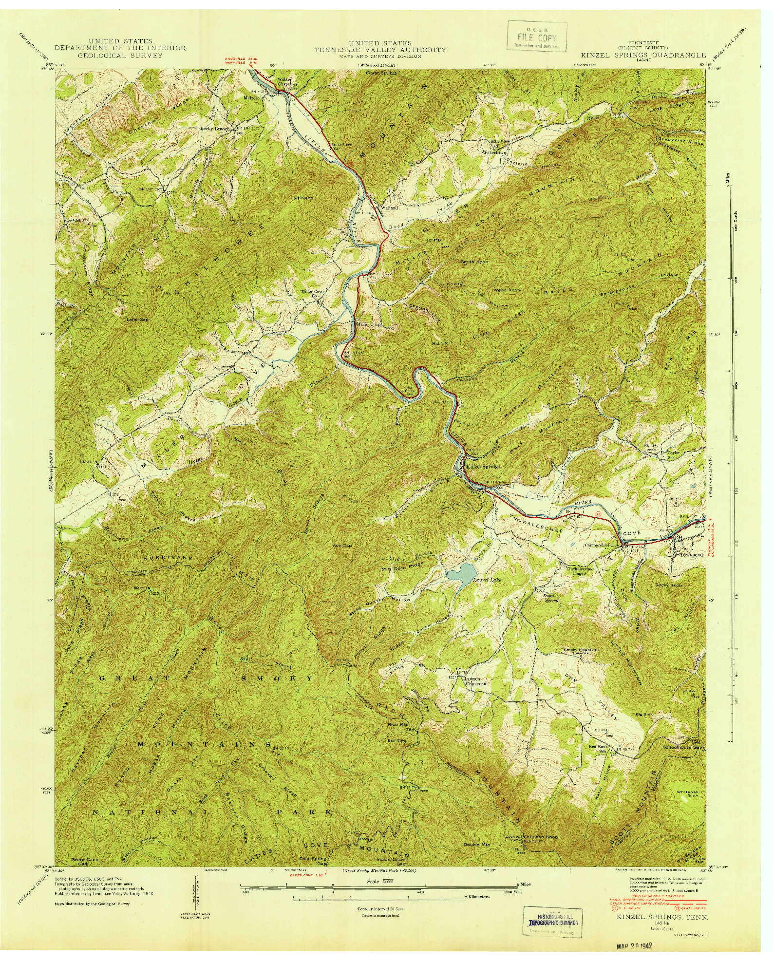 USGS 1:24000-SCALE QUADRANGLE FOR KINZEL SPRINGS, TN 1941