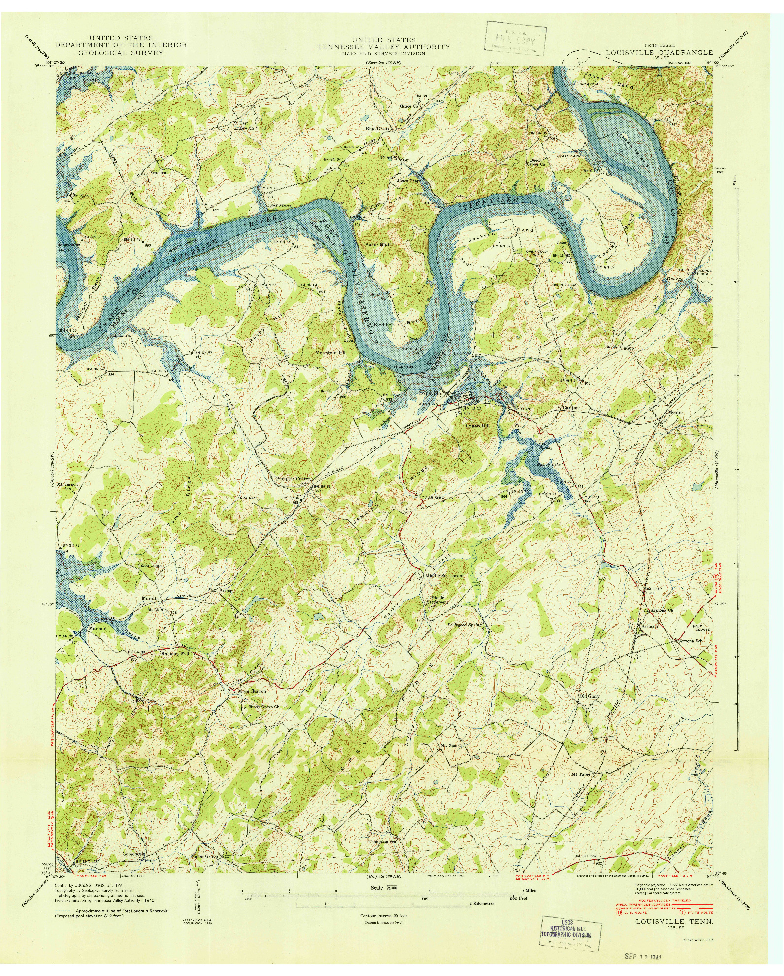 USGS 1:24000-SCALE QUADRANGLE FOR LOUISVILLE, TN 1941