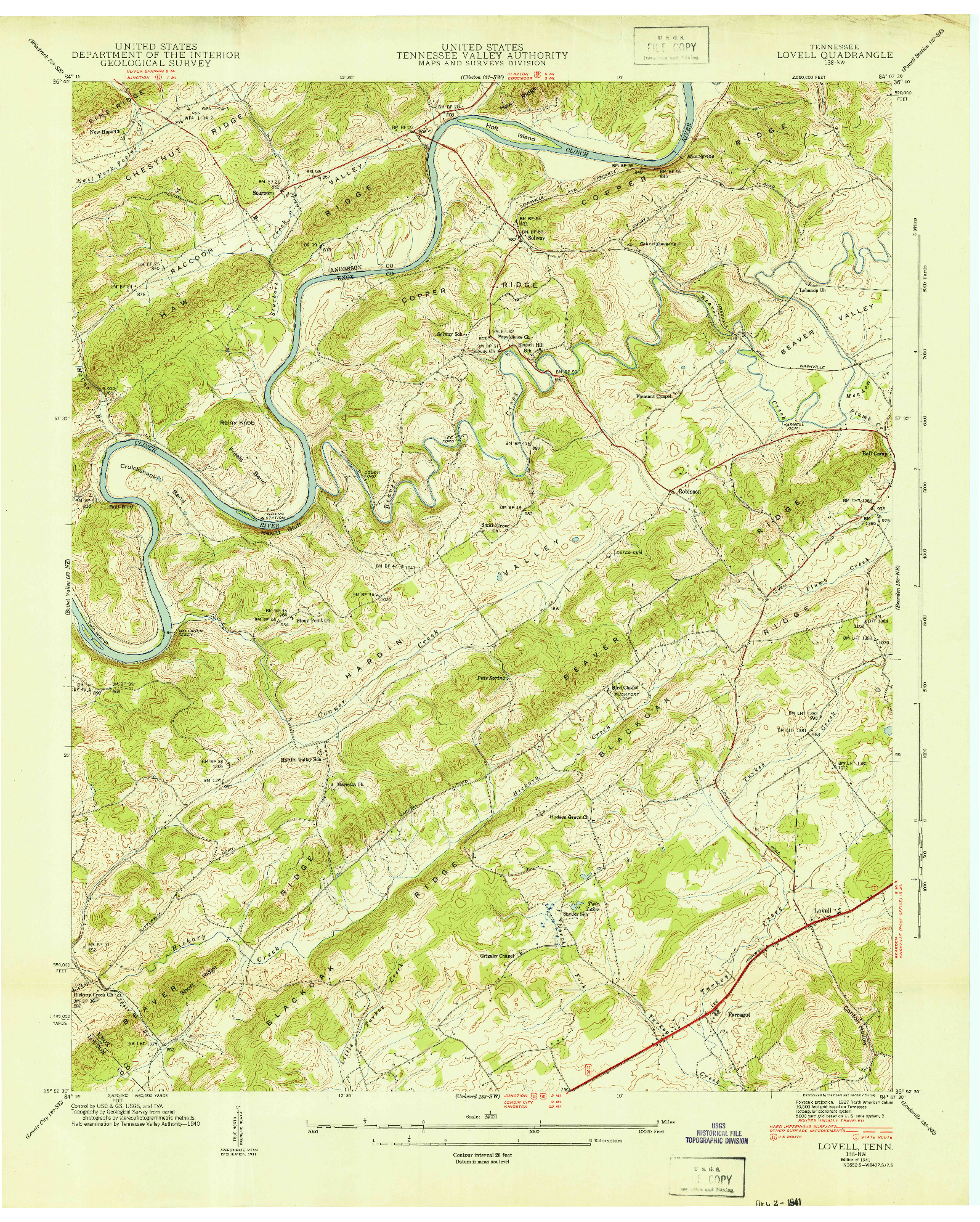 USGS 1:24000-SCALE QUADRANGLE FOR LOVELL, TN 1941