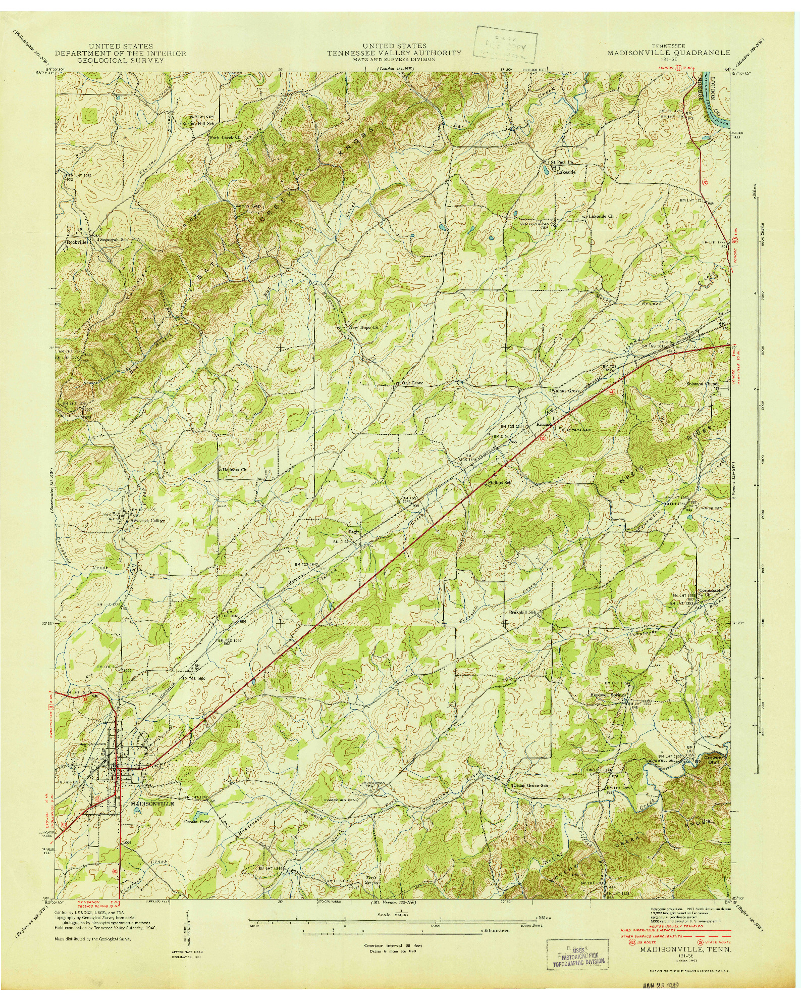 USGS 1:24000-SCALE QUADRANGLE FOR MADISONVILLE, TN 1941