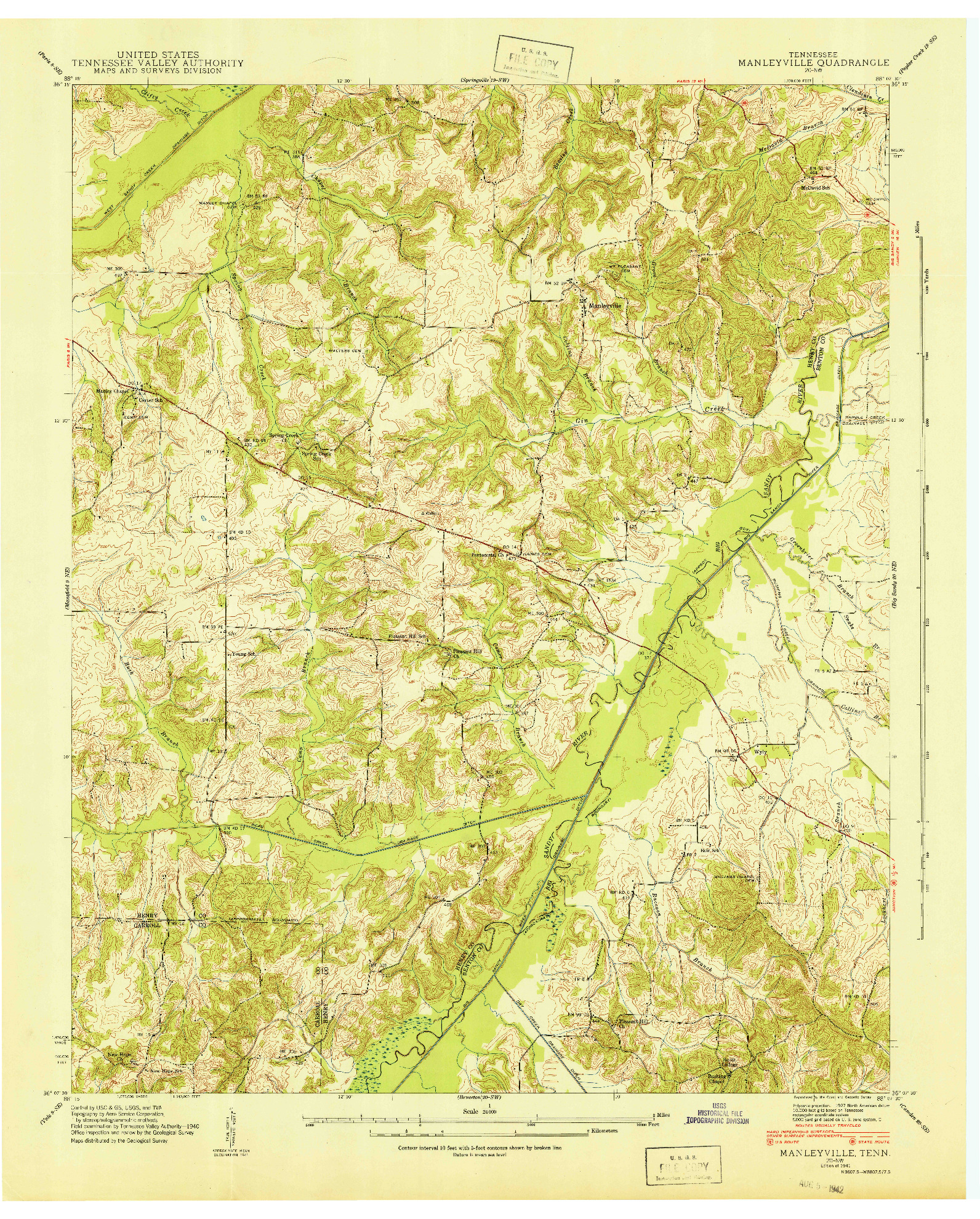 USGS 1:24000-SCALE QUADRANGLE FOR MANLEYVILLE, TN 1941