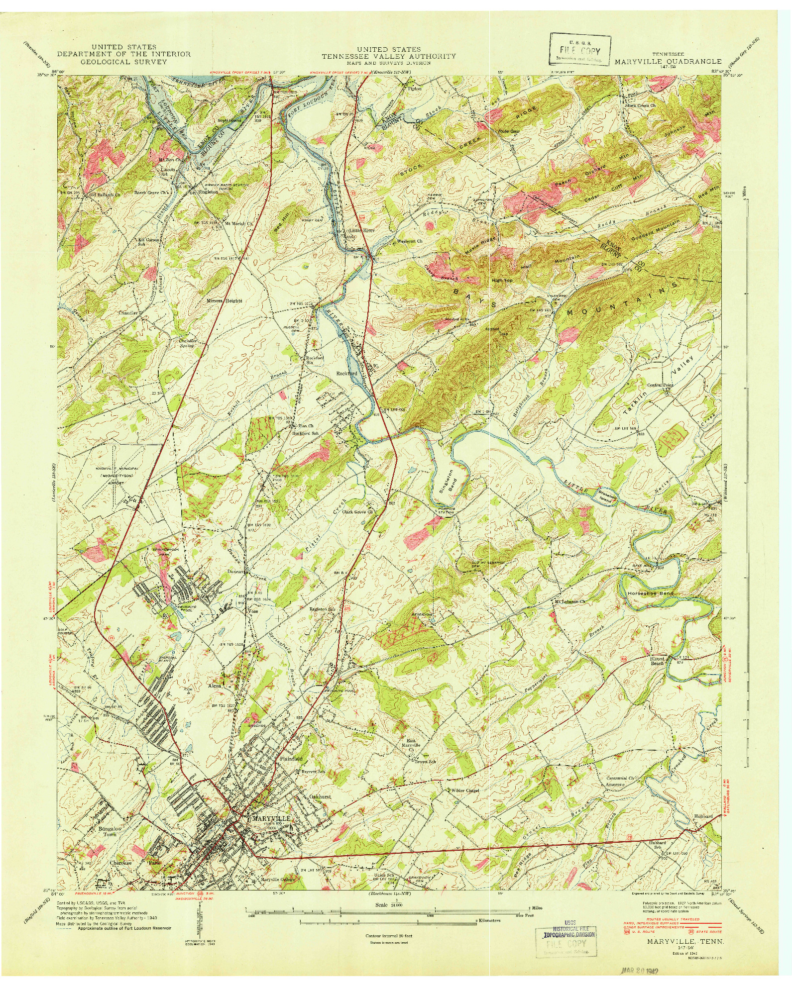 USGS 1:24000-SCALE QUADRANGLE FOR MARYVILLE, TN 1941