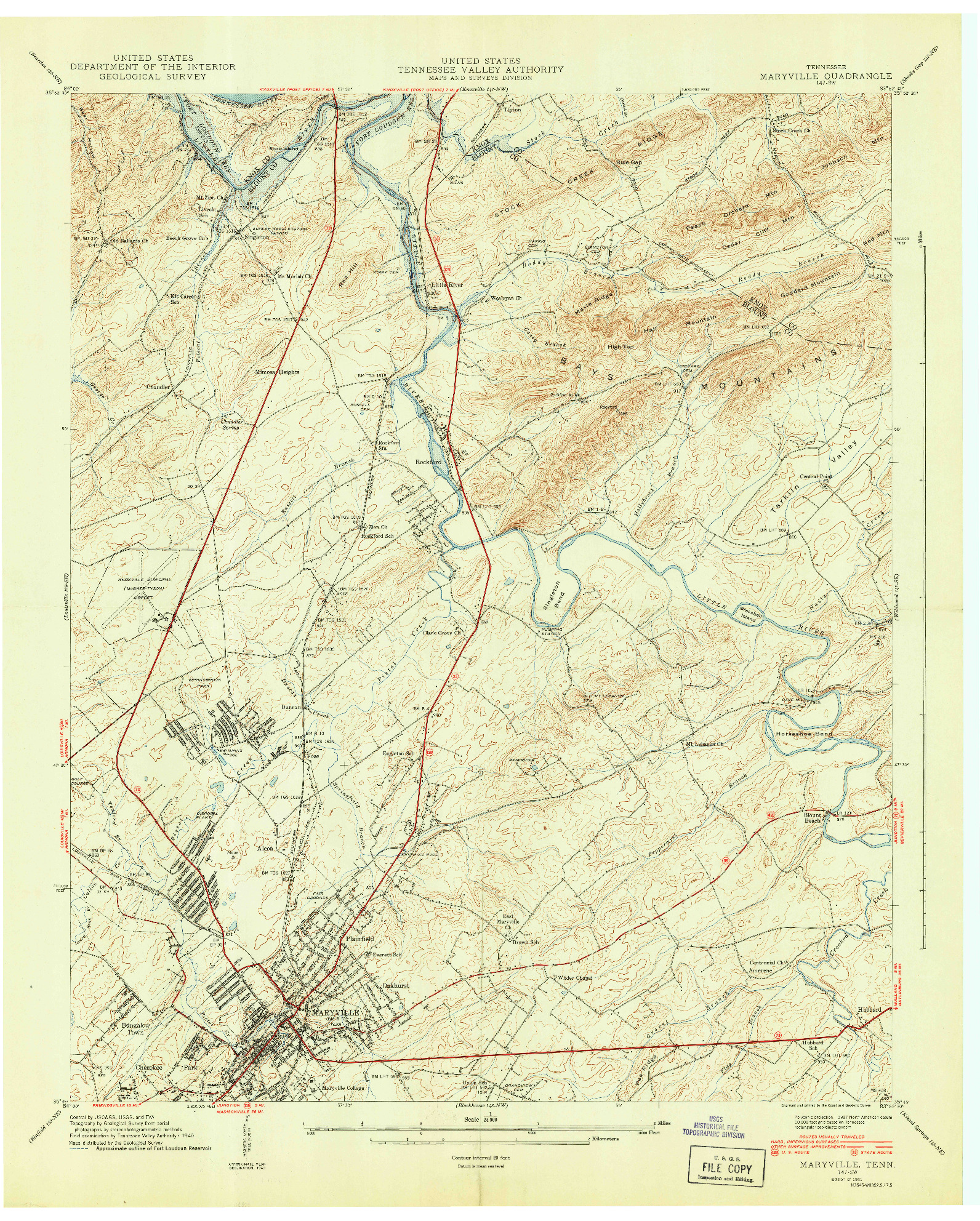 USGS 1:24000-SCALE QUADRANGLE FOR MARYVILLE, TN 1941